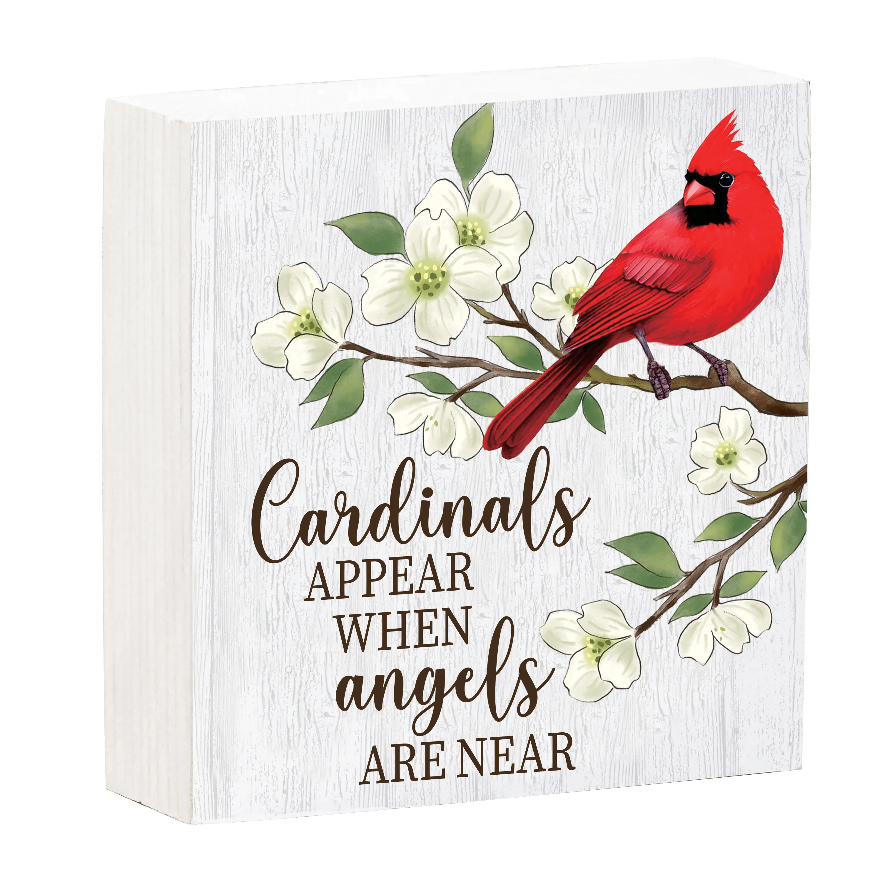 Memorial Cardinal Sign Wood Block,"Cardinals Appear When Angels Are Near", 6"x6"