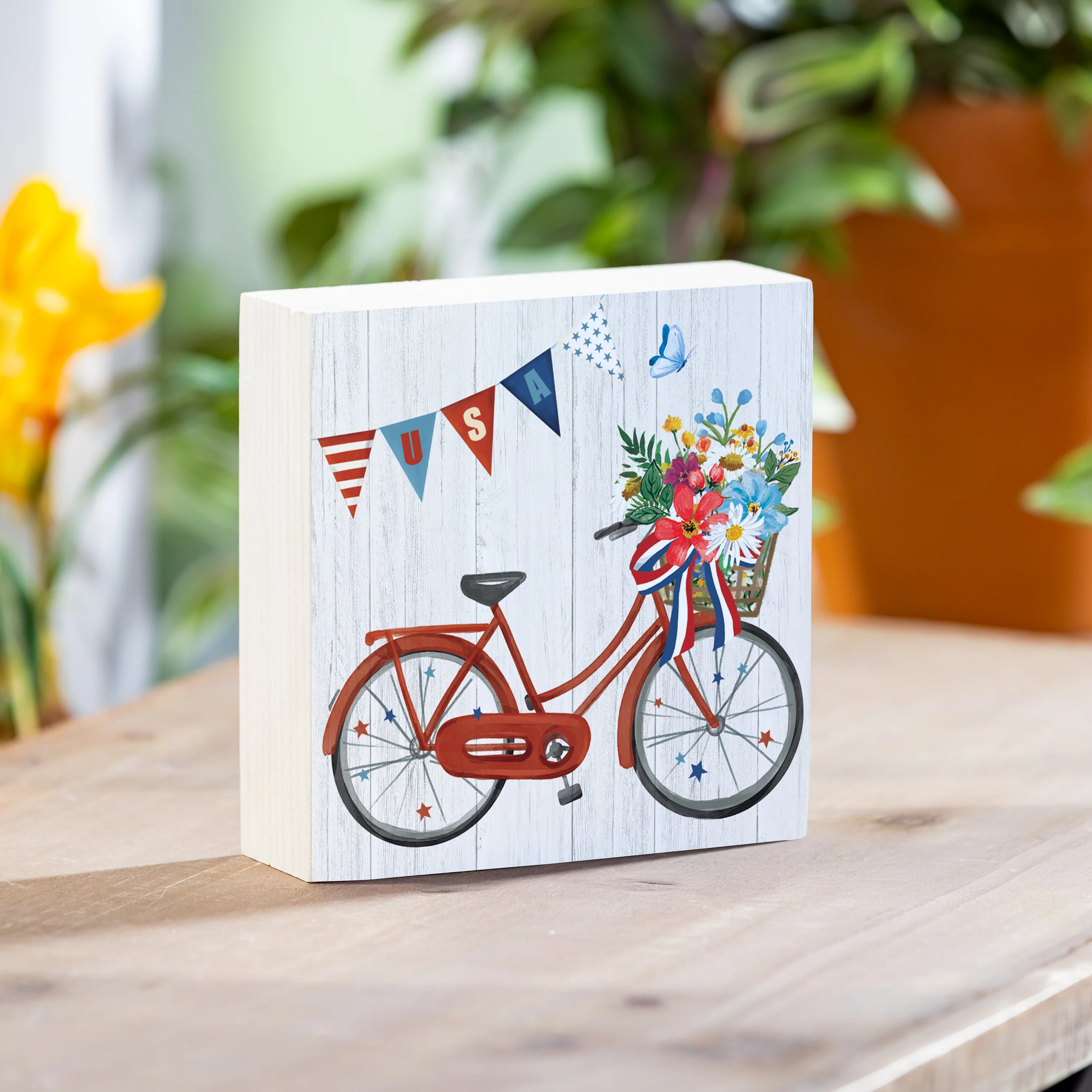 American Patriotic Bike Classic Sign Wood Block, 6"x6" - Image 2