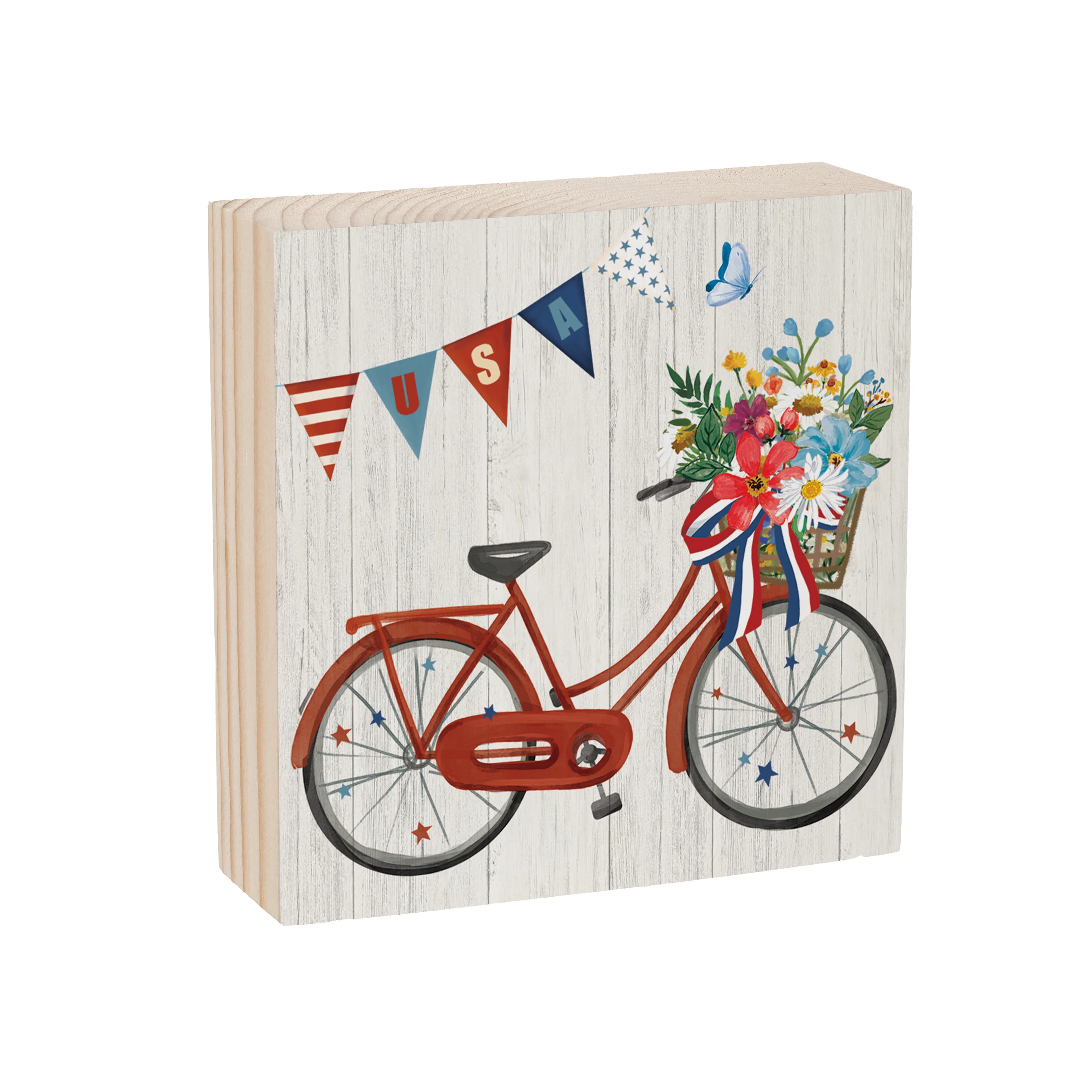 American Patriotic Bike Classic Sign Wood Block, 6"x6" - Image 3
