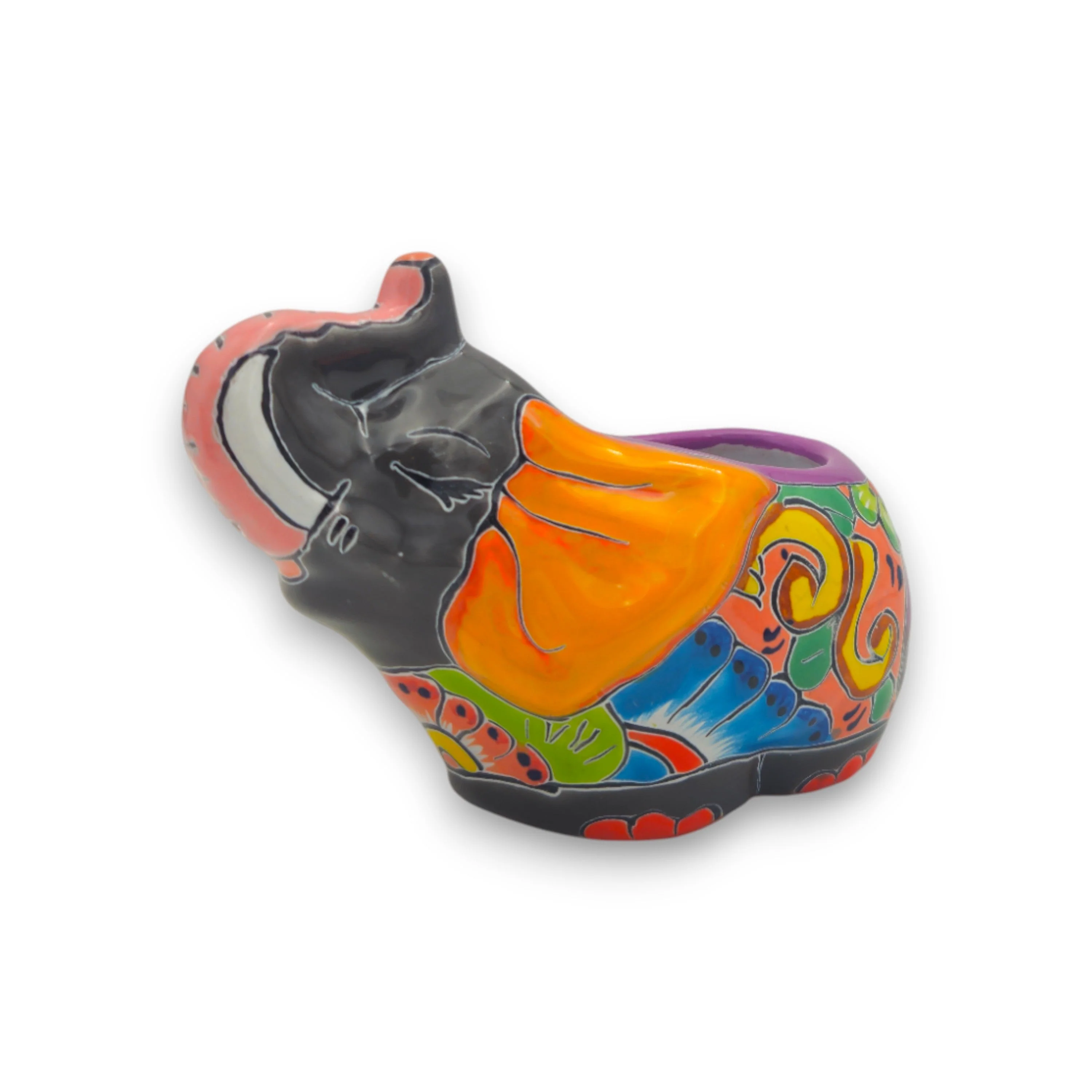 Talavera Elephant Planter | Hand-Painted Gray Ceramic Pot - Image 6