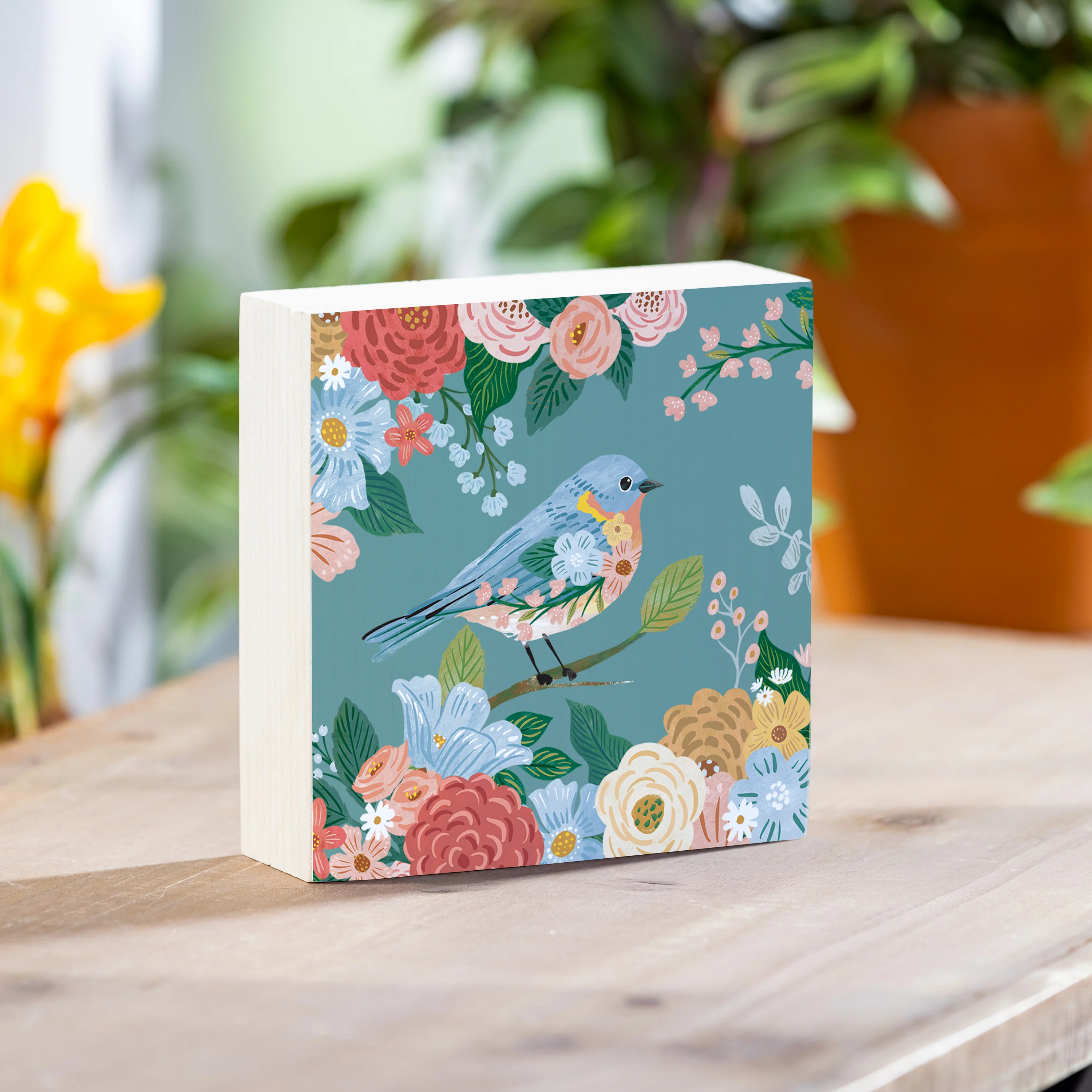 What She Shed Blue Bird Sign Wood Block, 6"x6"