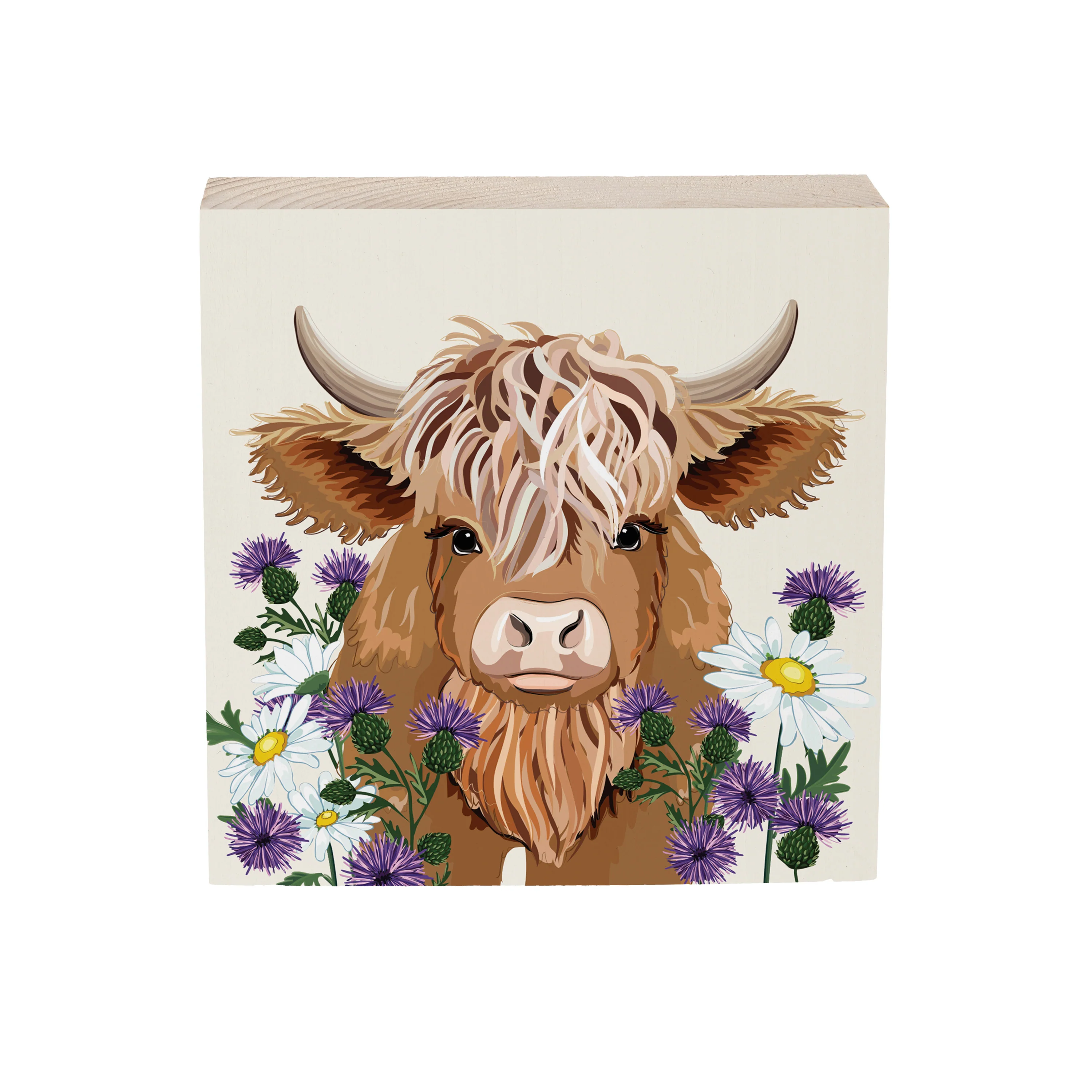 Petal & Plow Highland Cow Sign Wood Block, 6"x6" - Image 3