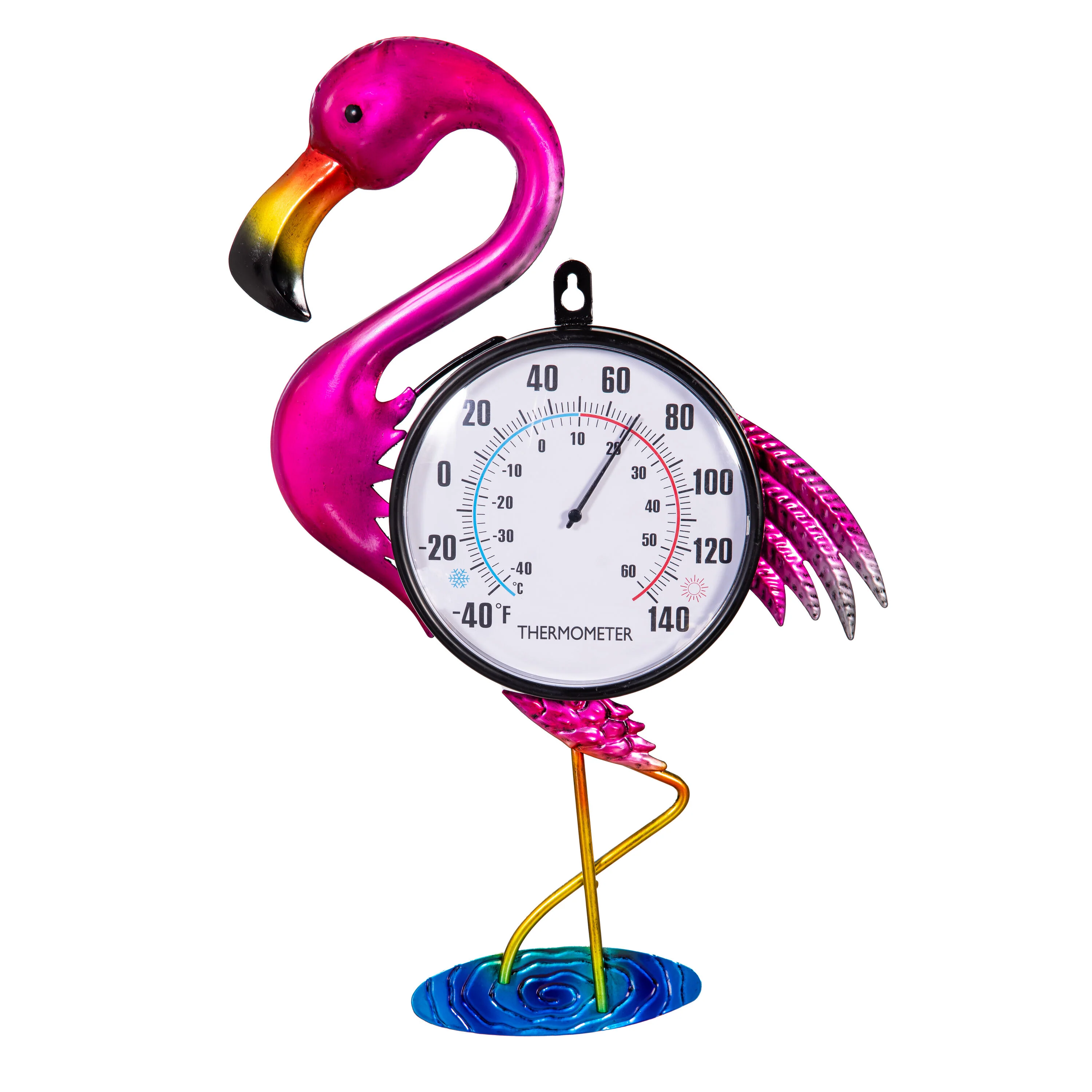 Flamingo Palm Beach Metal Outdoor Wall Thermometer, 17" - Image 2