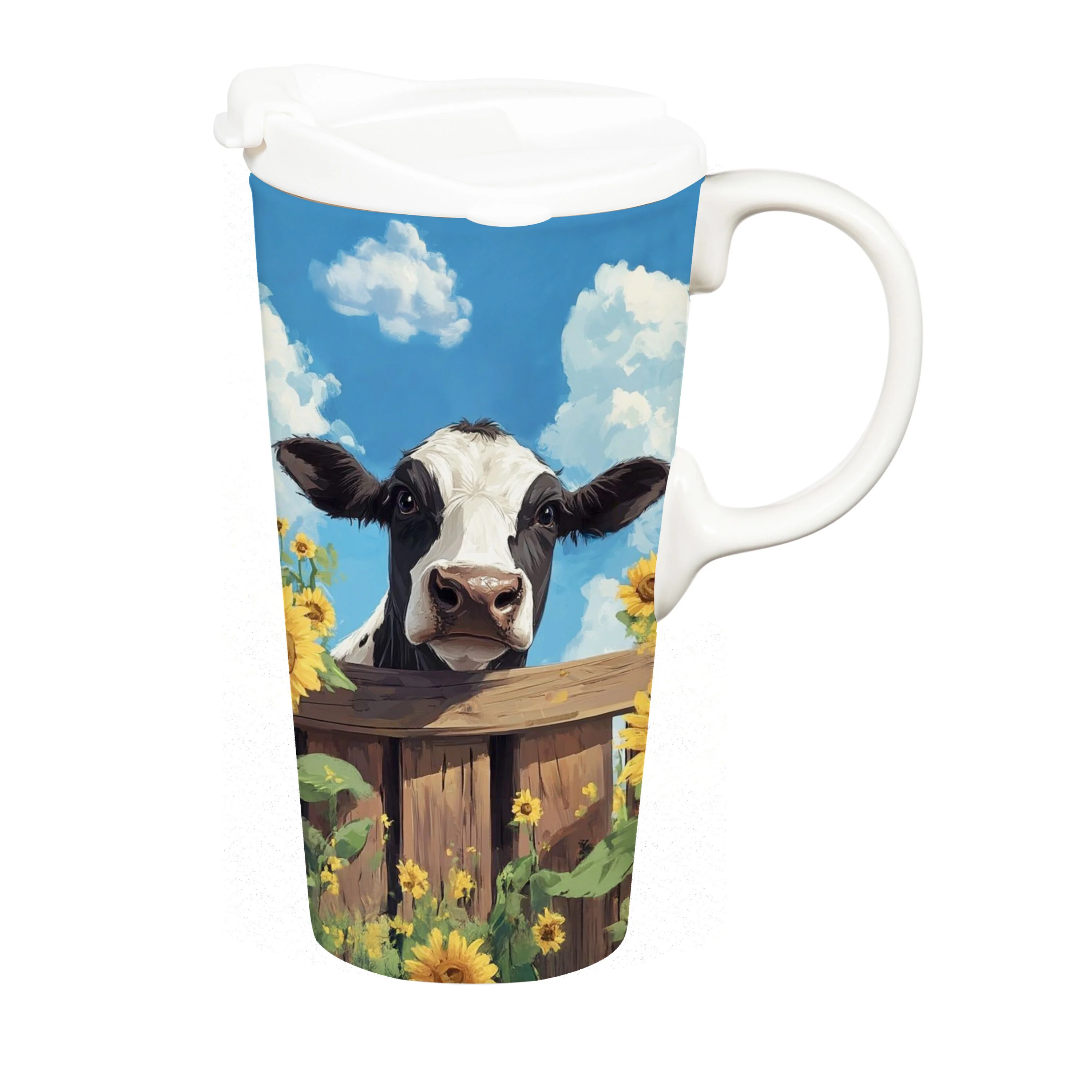 Hillside Pasture Travel Cup Ceramic Perfect Cup, Cow Behind Fence, 17oz, Gift Box - Image 3