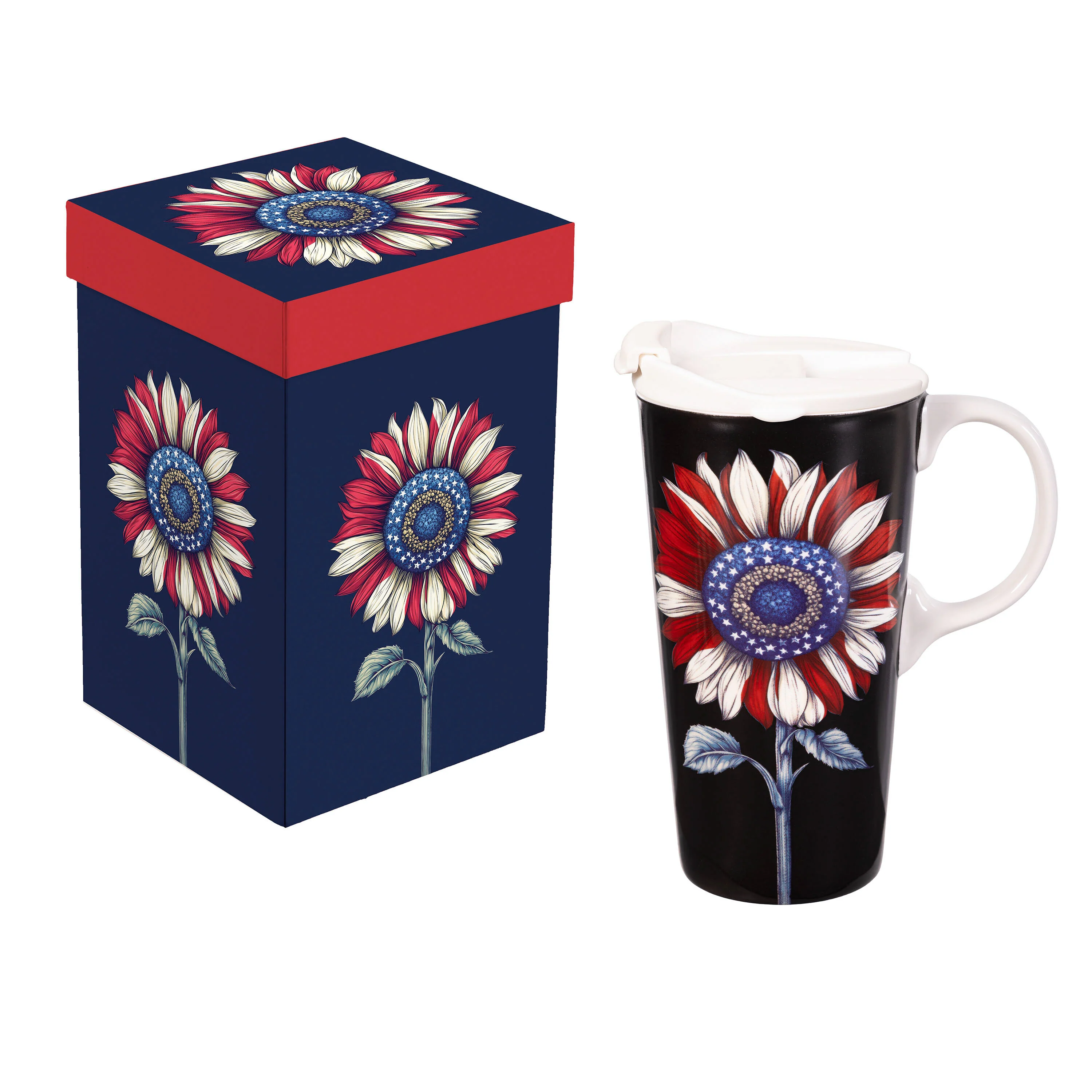 Red White & Bloom Travel Cup Ceramic Perfect Cup, Sunflower, 17oz, Gift Box - Image 2