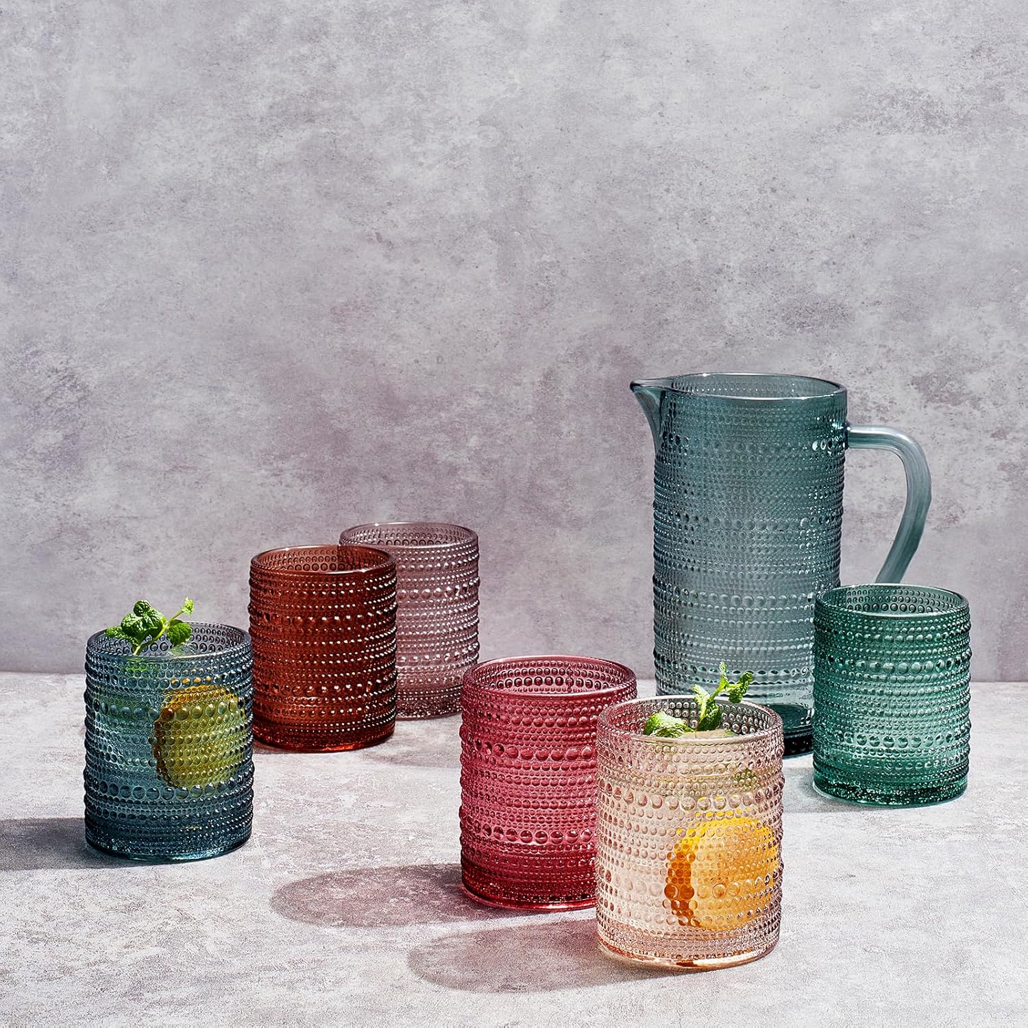 Tonal Hobnail Pitcher & Lowball Glassware Set - Image 3
