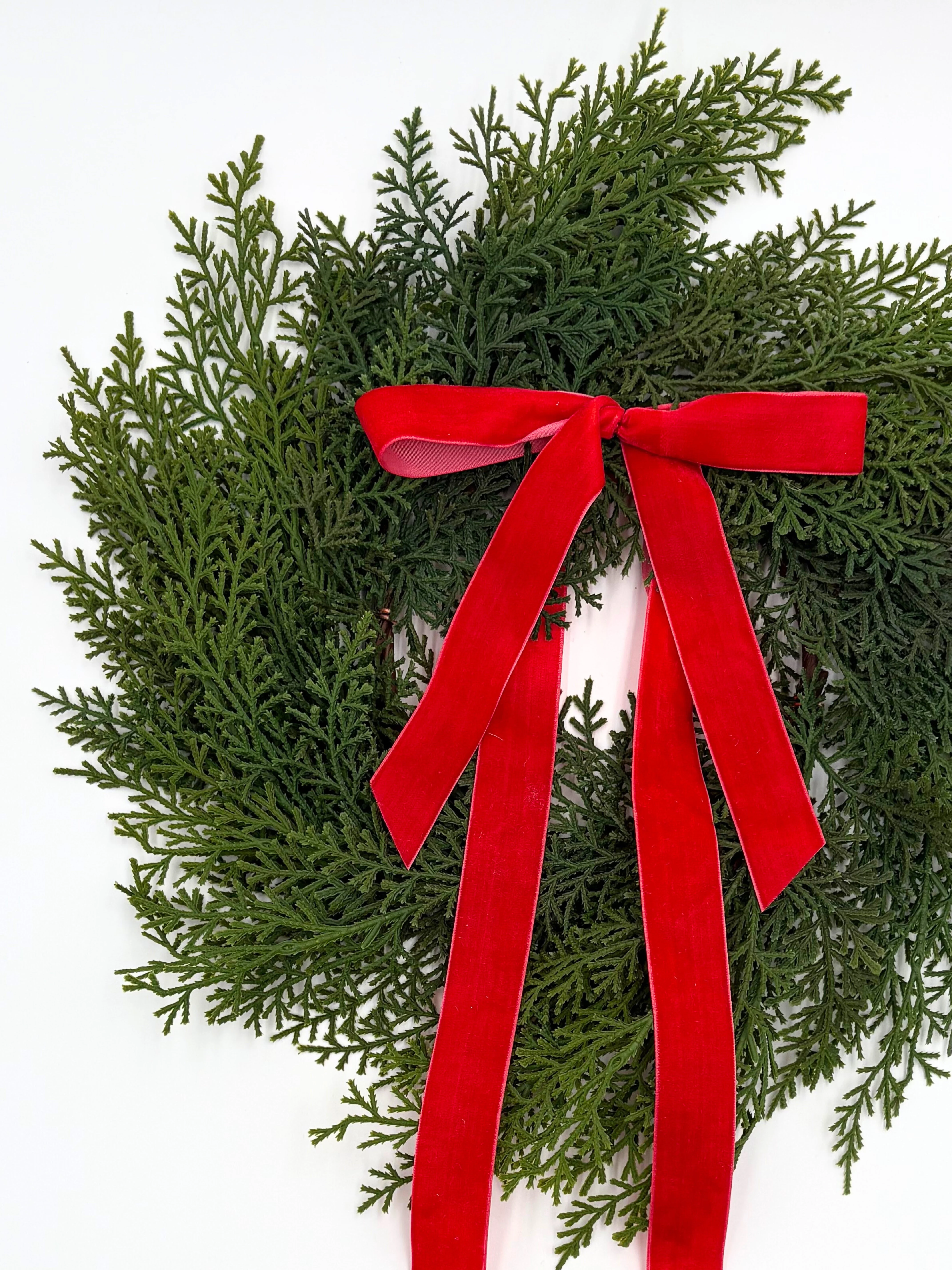 Traditional Red Mini Cedar Cabinet Wreaths with Ribbon - Image 4