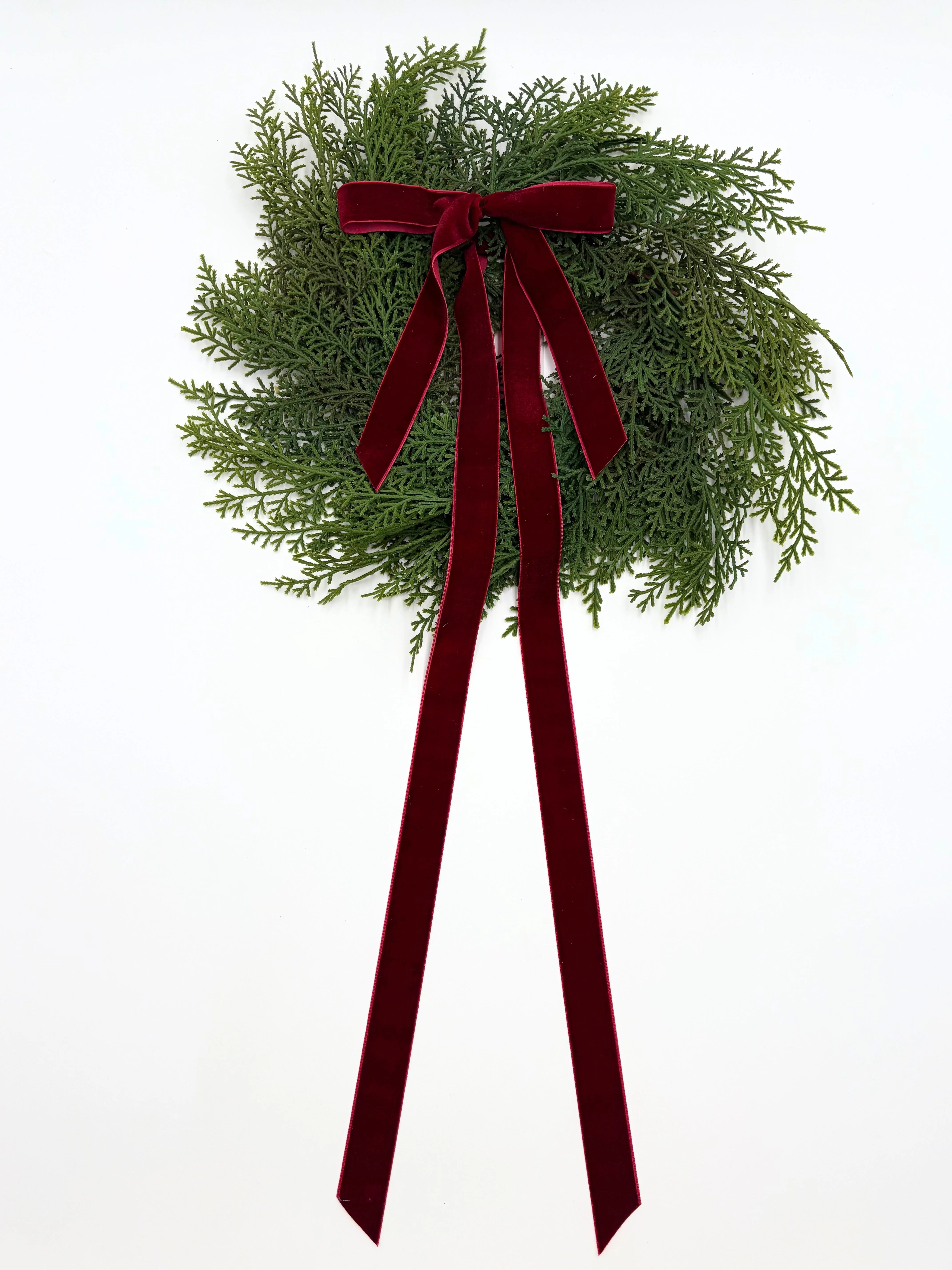 Traditional Red Mini Cedar Cabinet Wreaths with Ribbon - Image 6
