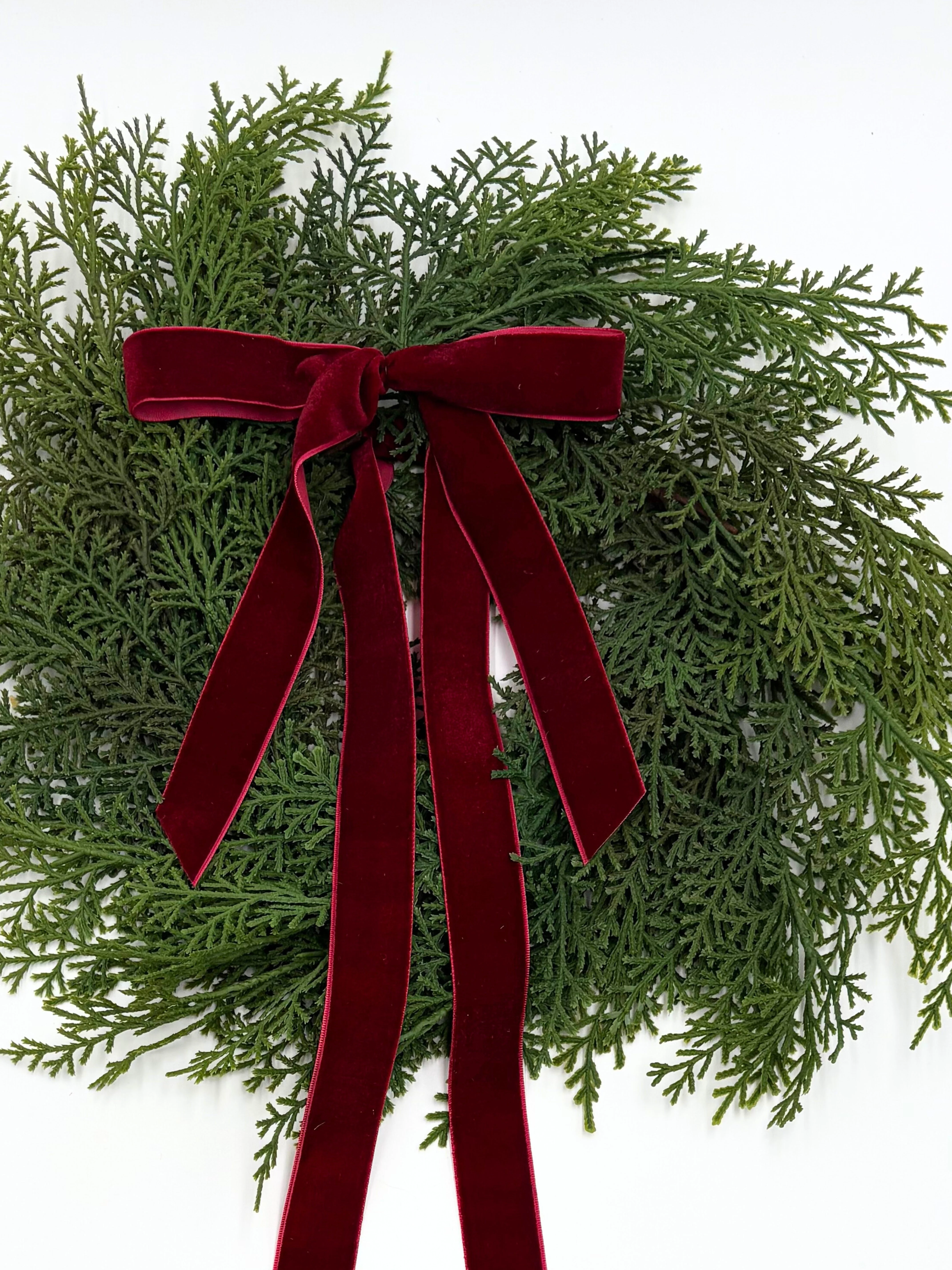 Traditional Red Mini Cedar Cabinet Wreaths with Ribbon - Image 7