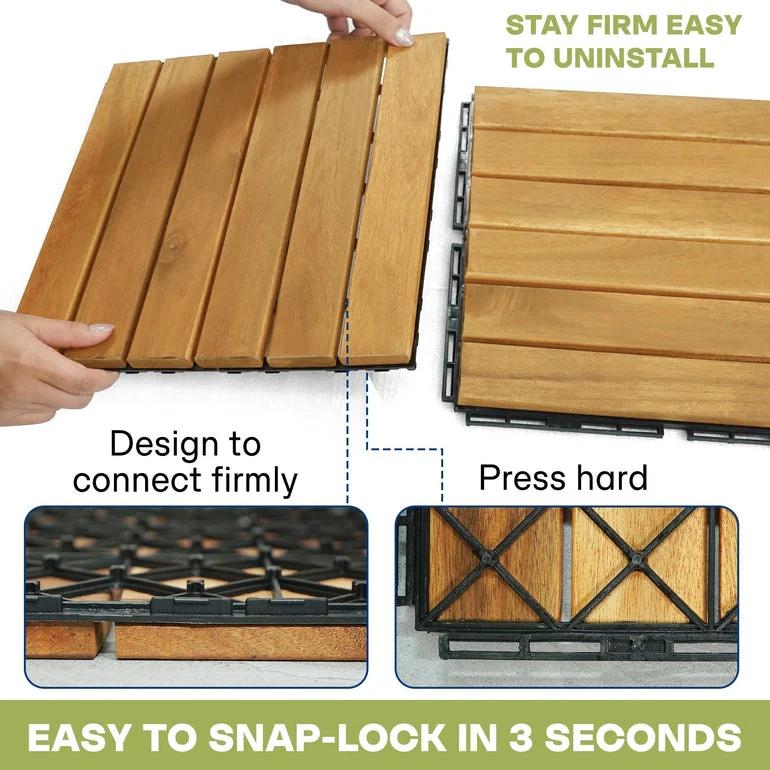Acacia Deck Tiles 6 Slat Interlocking Decking Tiles, Set of 9 - Image 13