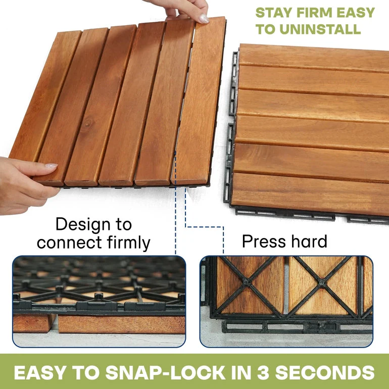 Acacia Deck Tiles 6 Slat Interlocking Decking Tiles, Set of 9 - Image 4