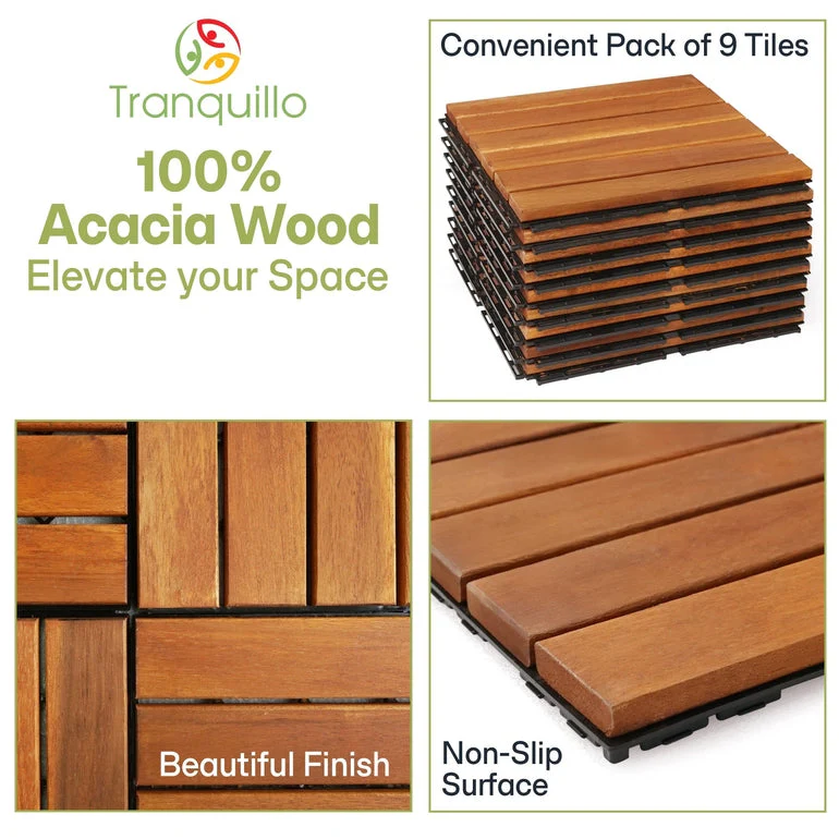 Acacia Deck Tiles 6 Slat Interlocking Decking Tiles, Set of 9 - Image 5