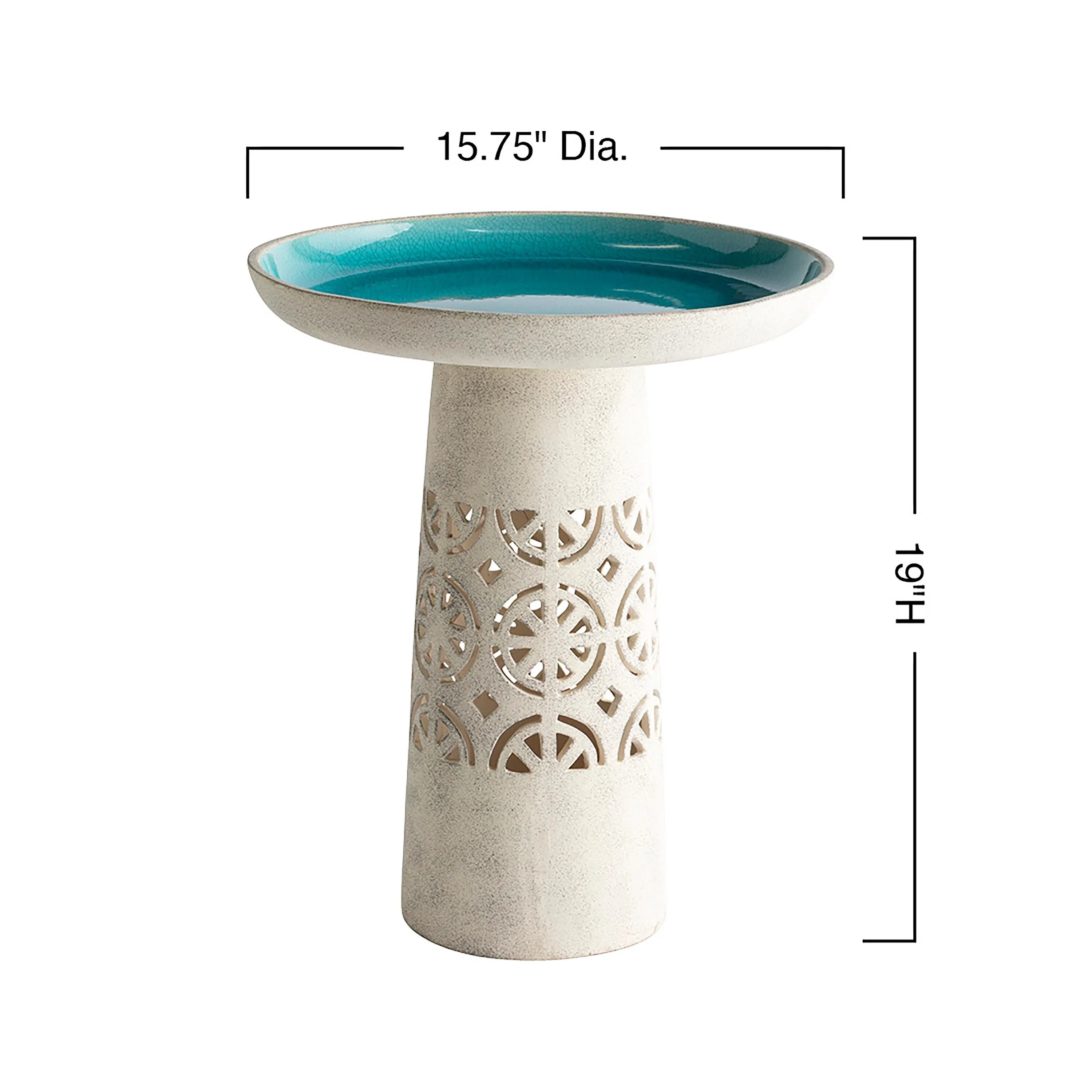 Aqua Crackle Glazed Ceramic Birdbath - Image 3