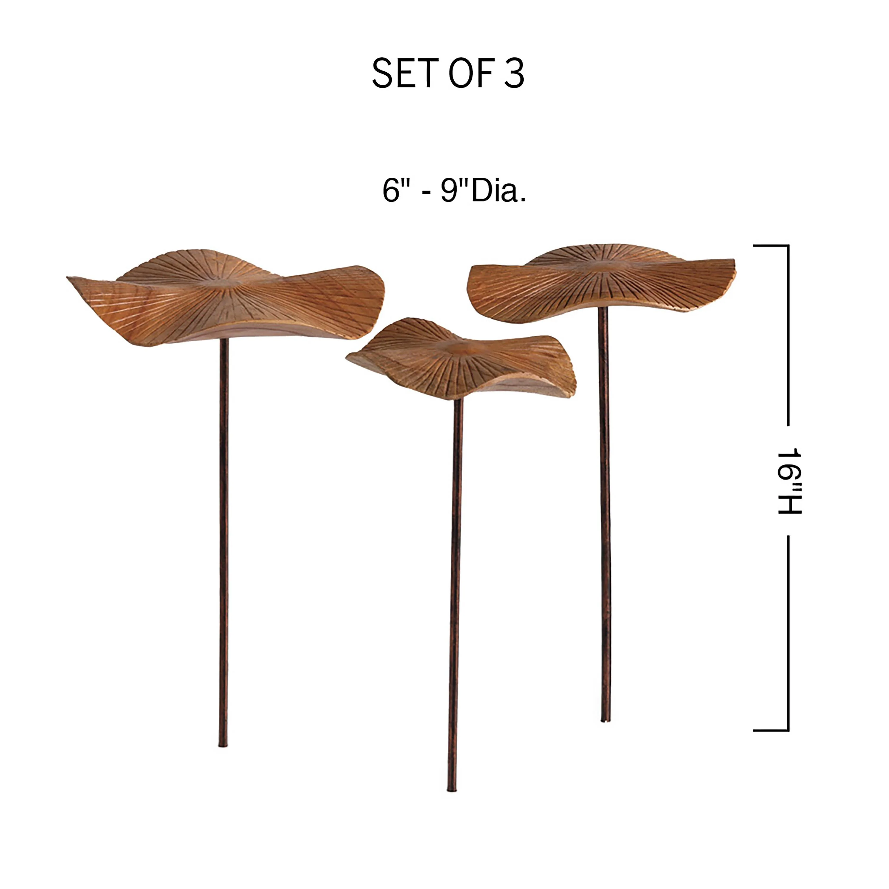 VivaStyle Garden Stake, Hand-Carved Wood Mushroom Garden Stake, Set of 3 - Image 3
