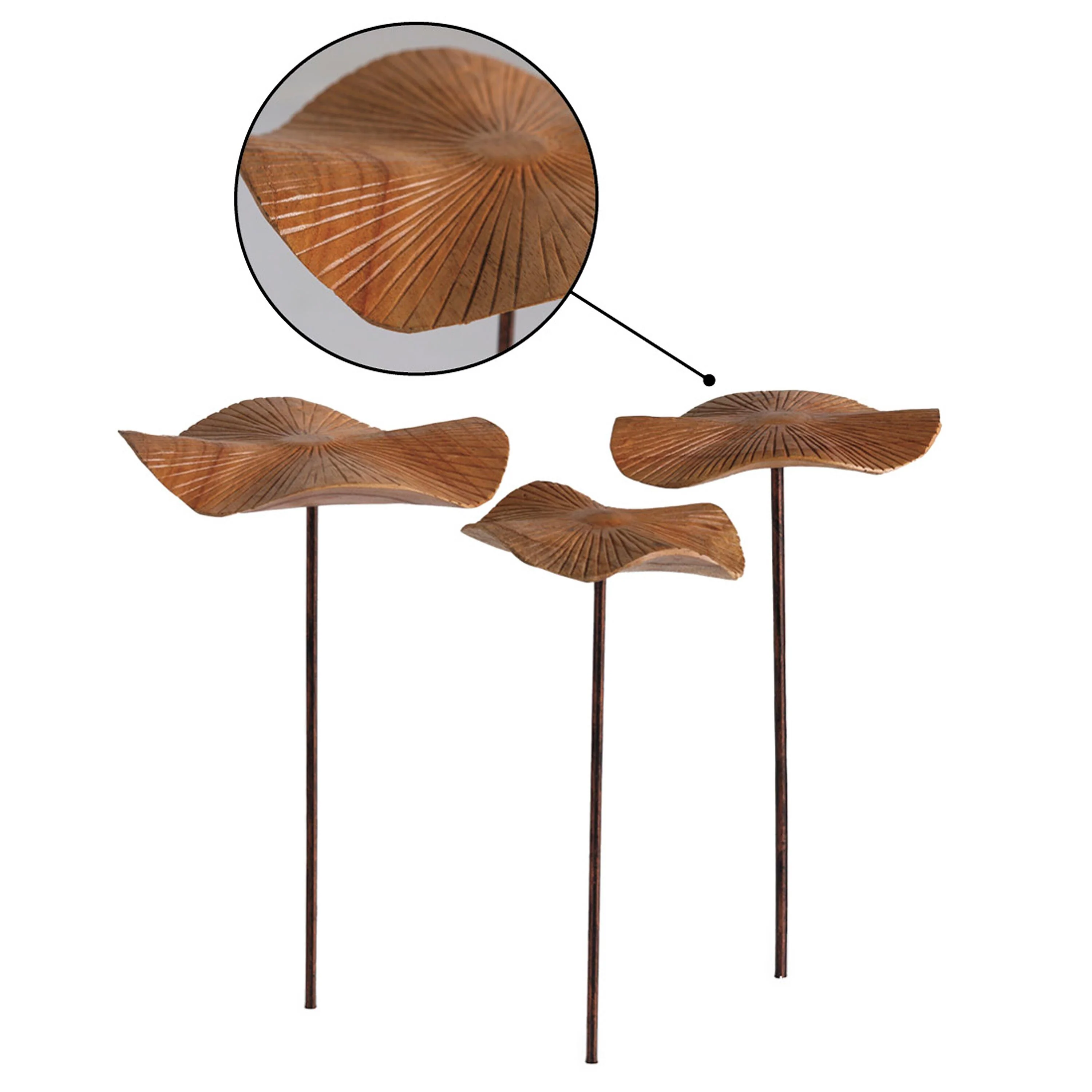 VivaStyle Garden Stake, Hand-Carved Wood Mushroom Garden Stake, Set of 3 - Image 4