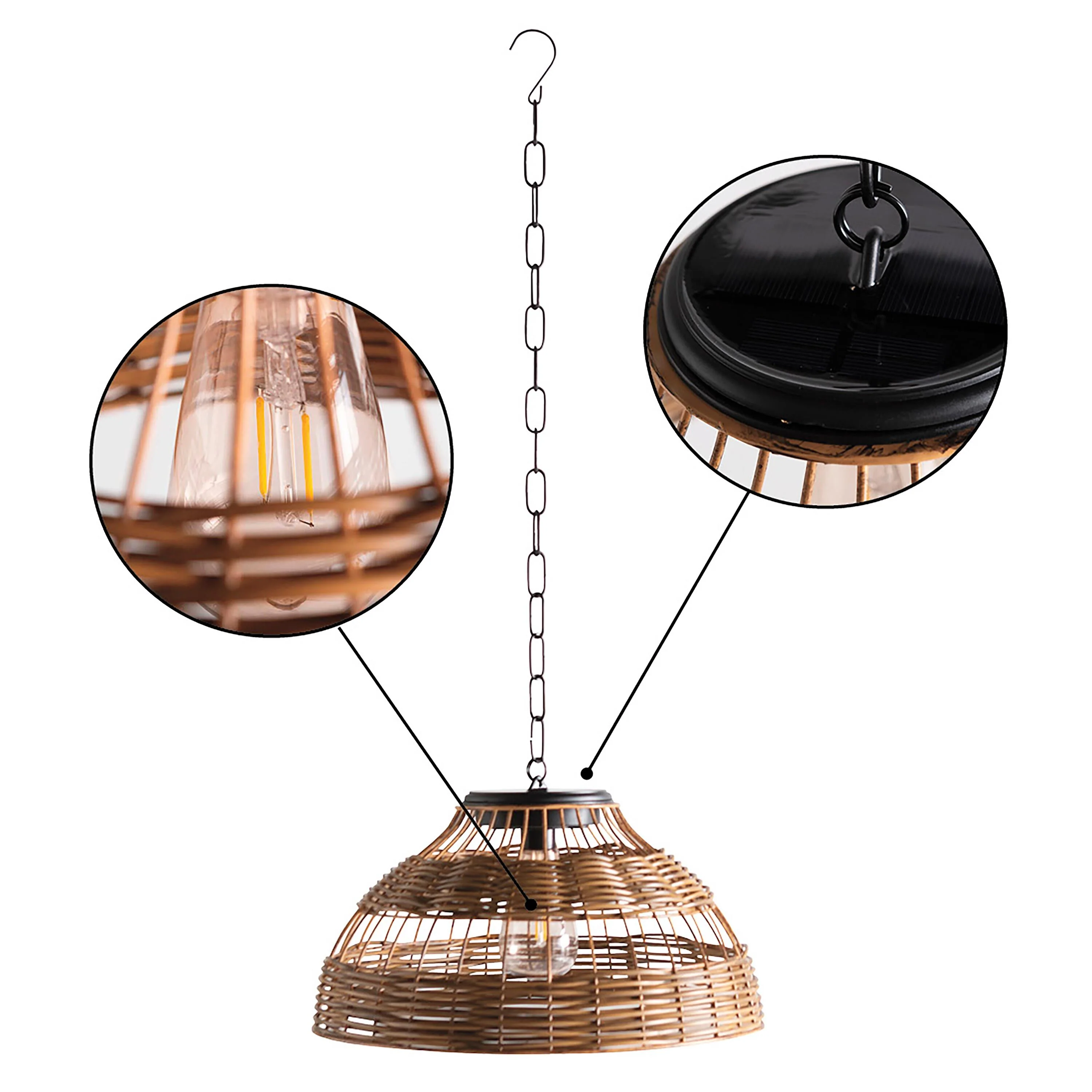 All-Weather Wicker Solar Pendant Lamp, Small, Natural - Image 4