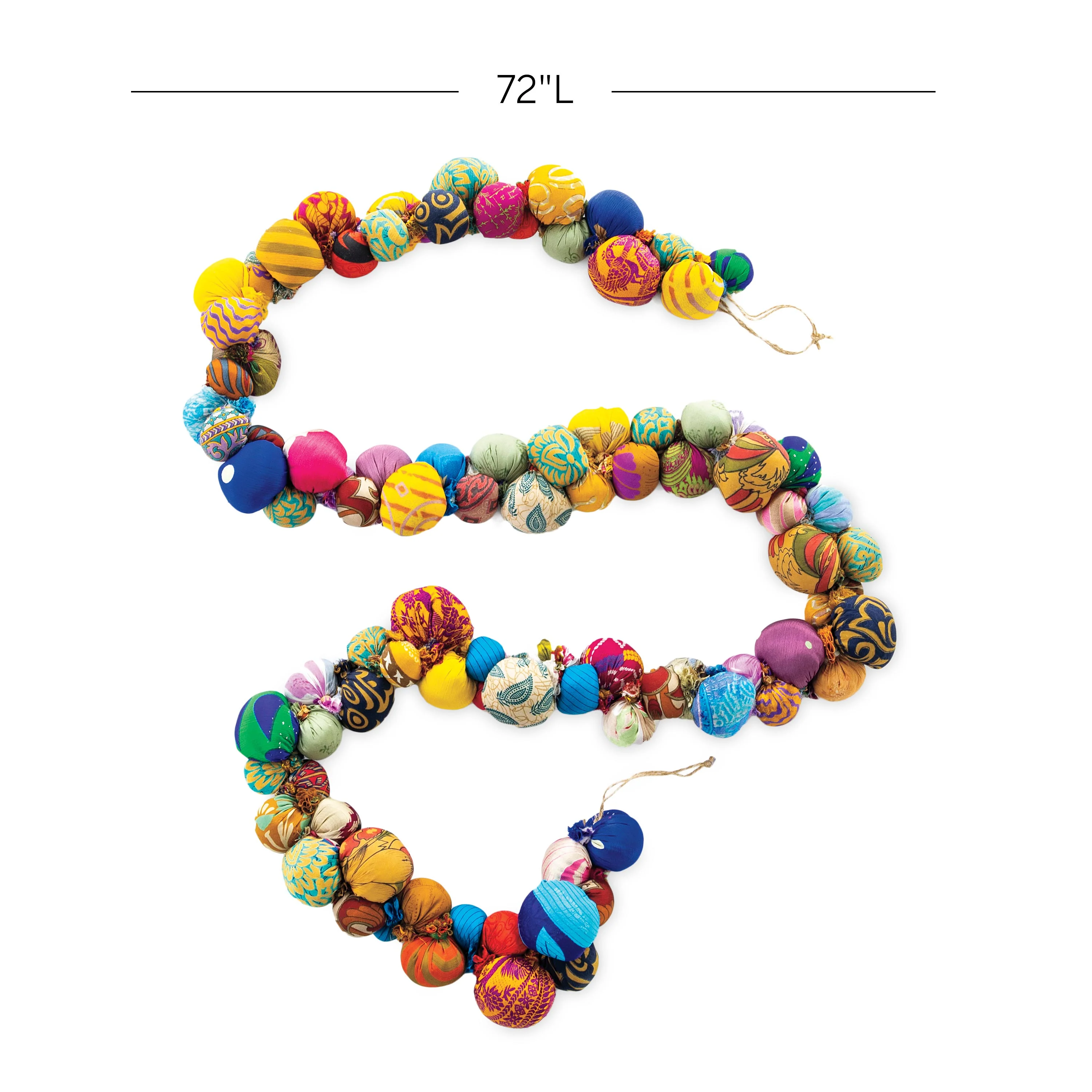 Sari Fabric Pom Pom 74" Handcrafted Mantle Garland - Image 2