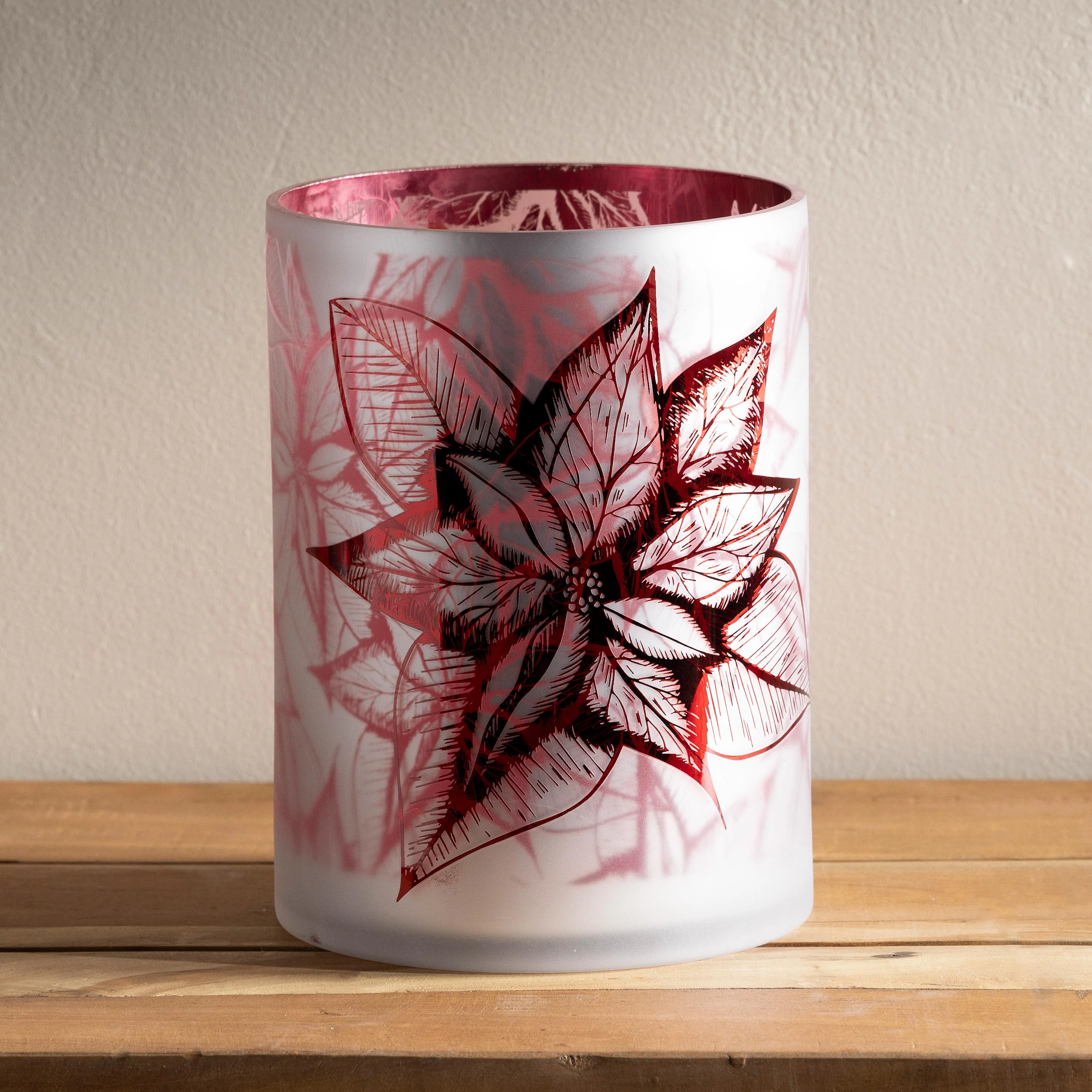 Large Poinsettia Hurricane Candle Holder