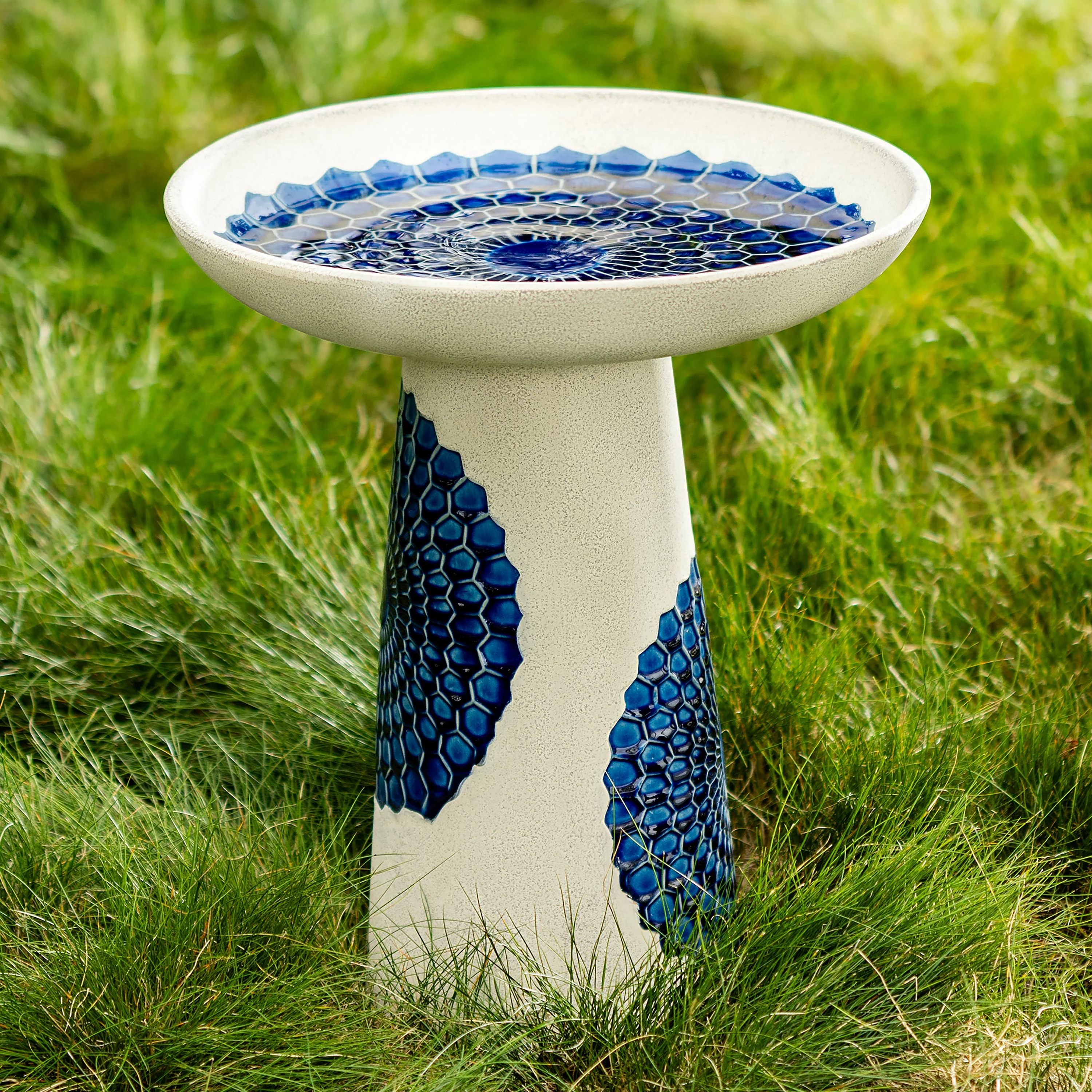 Blue Tile Ceramic Birdbath