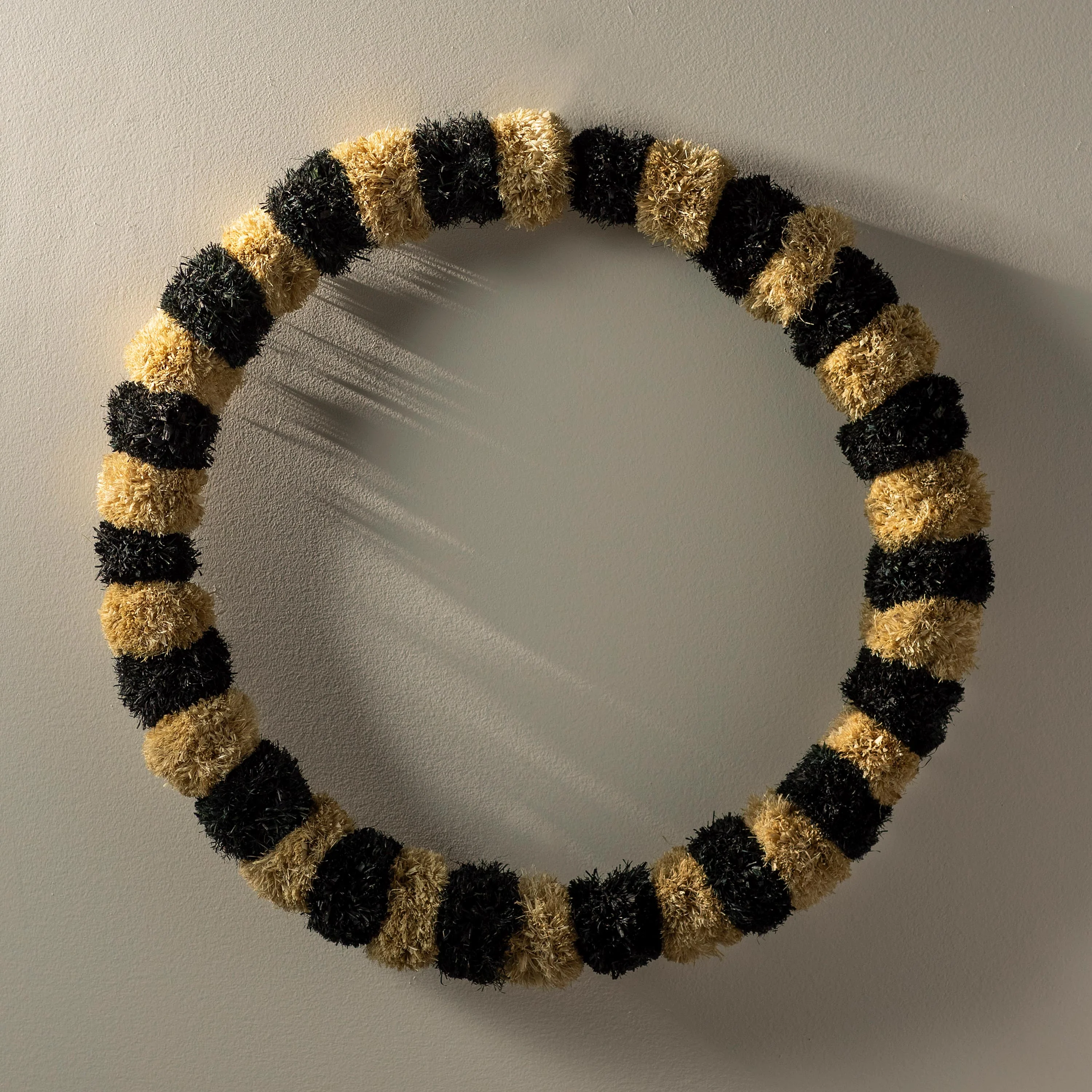 Black and White Striped Natural Grass Wreath