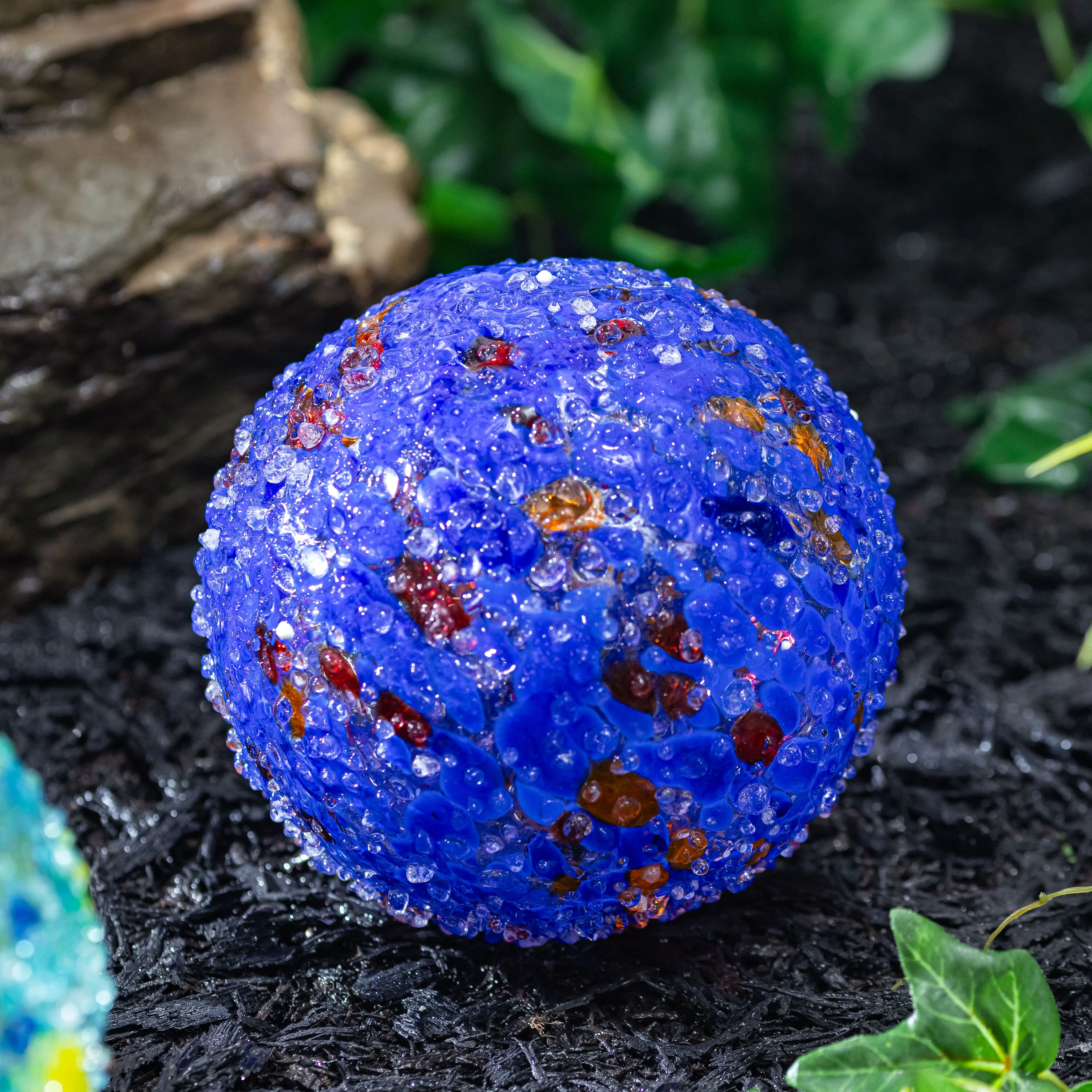 Art Glass Bee and Butterfly Ball, Dark Blue