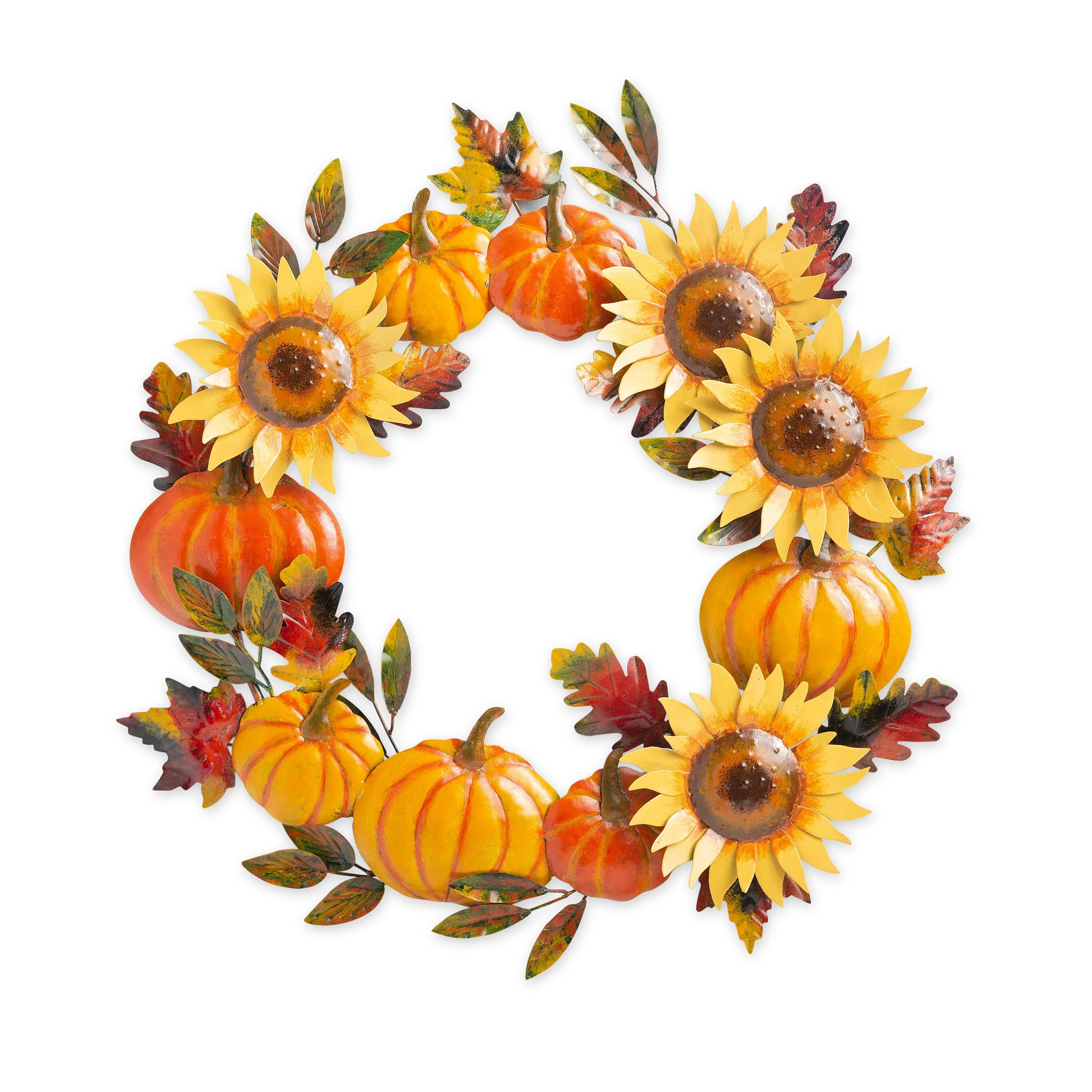 Handcrafted Metal Sunflower and Pumpkin Autumn Wreath - Image 2