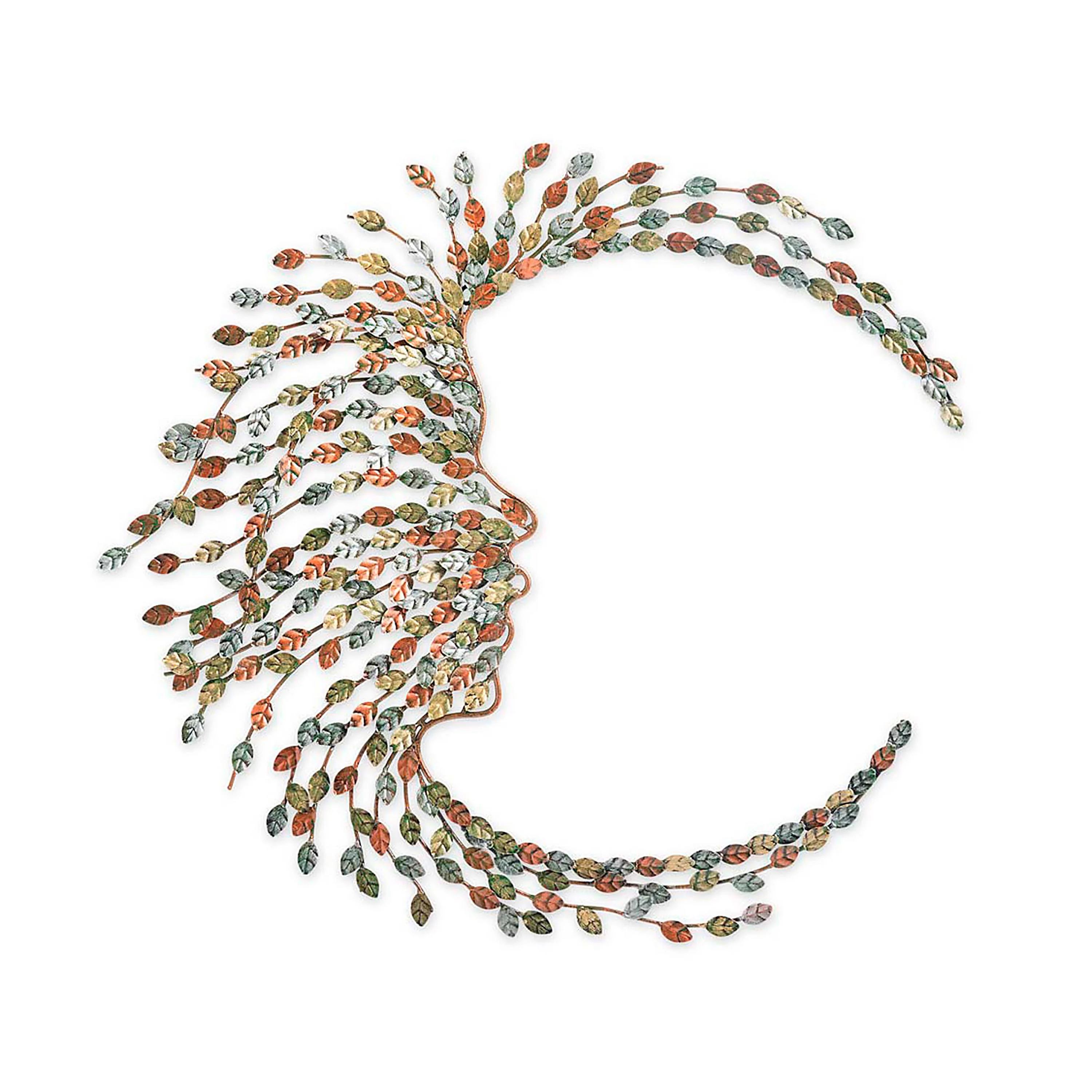 Handcrafted Metal Multi-Colored Willow Branch Moon Face Wall Art - Image 2