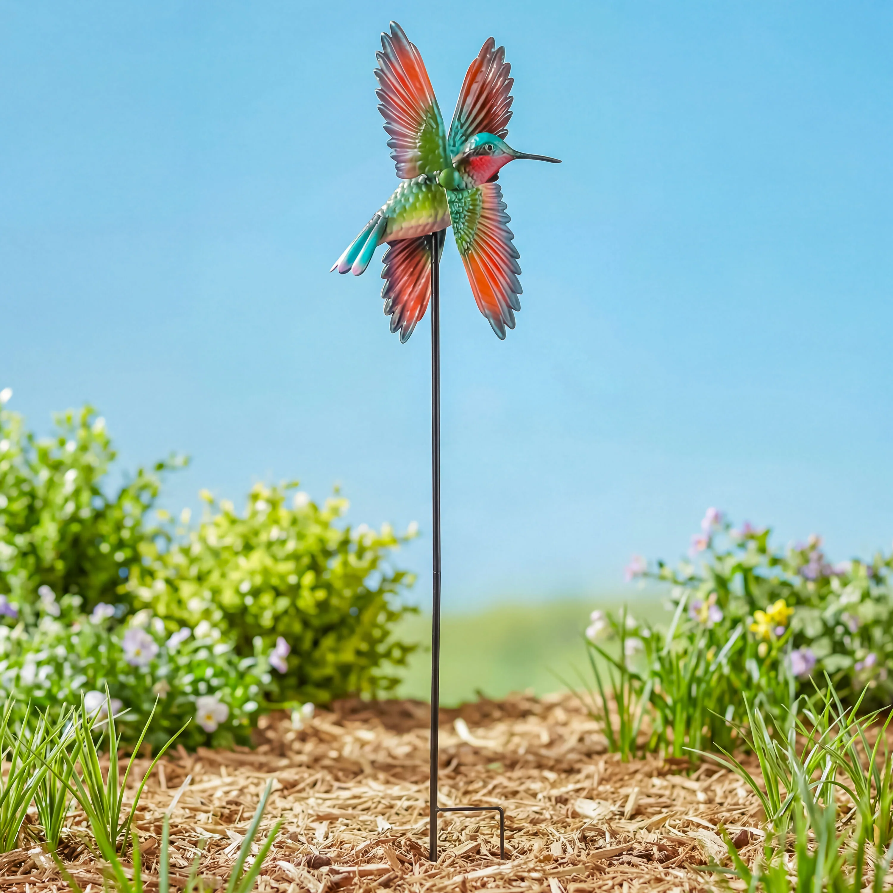 Metal Hummingbird Spinner Stake