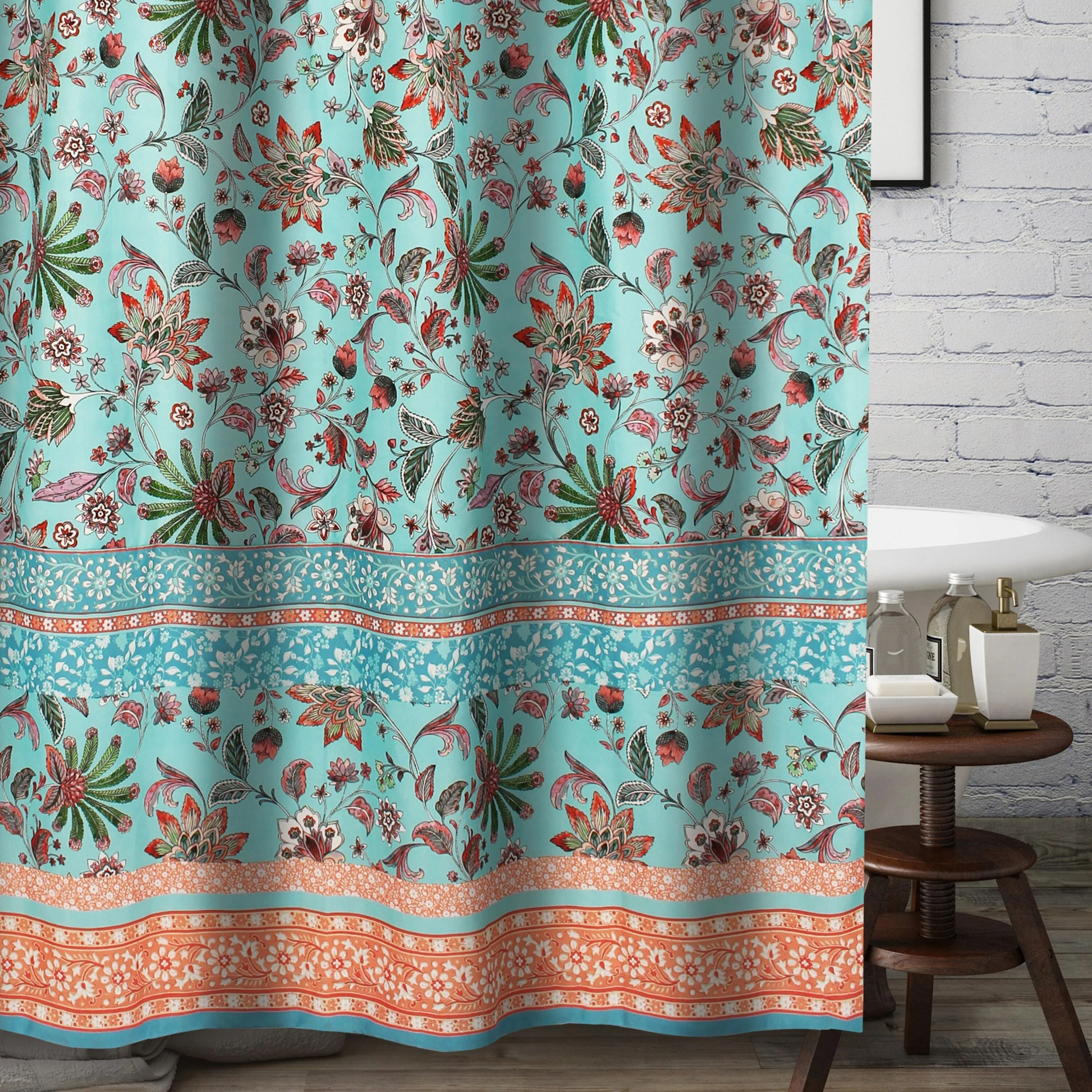Audrey Turquoise Shower Curtain - Image 2