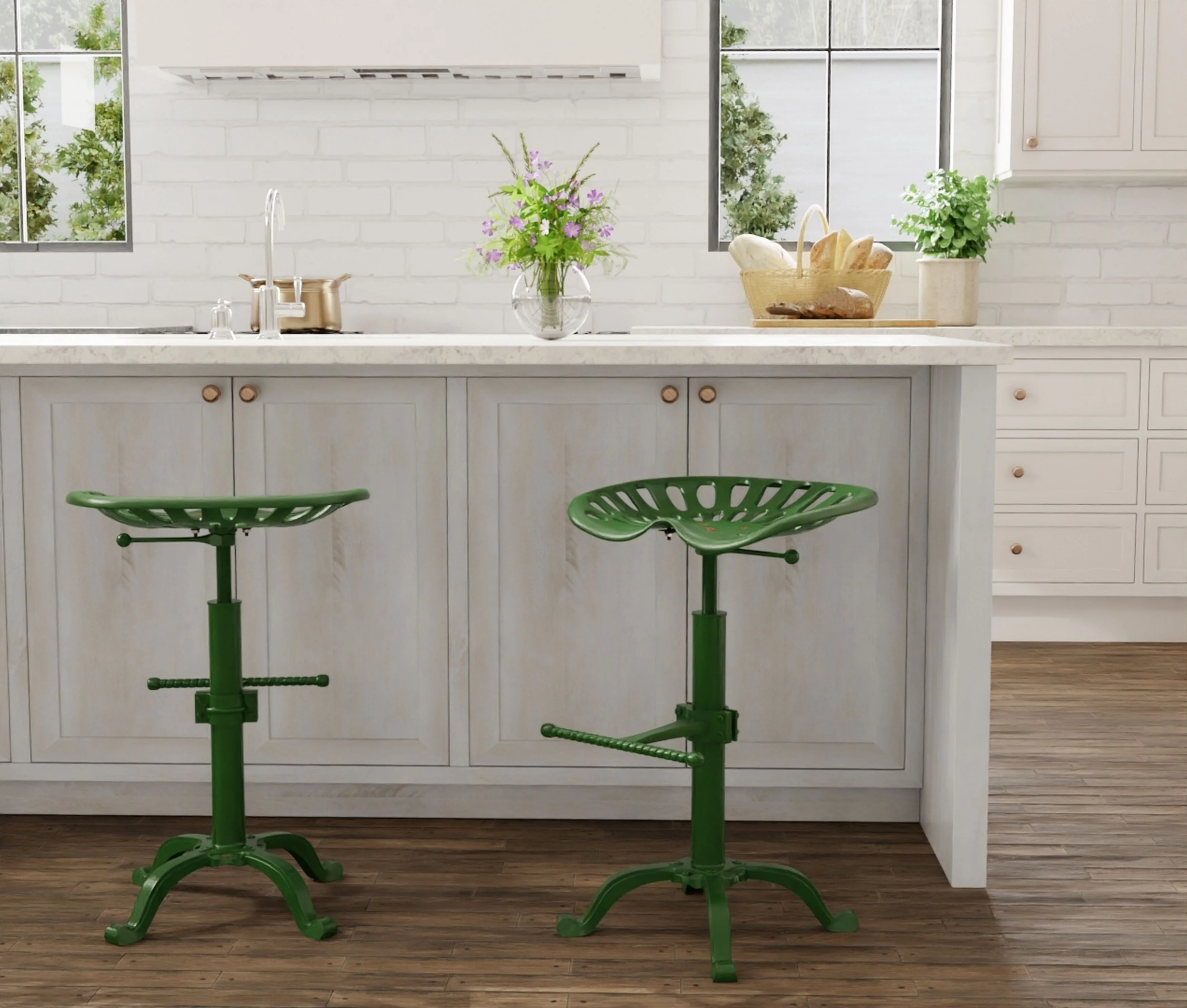 Adjustable Tractor Seat Barstool, Tractor Green