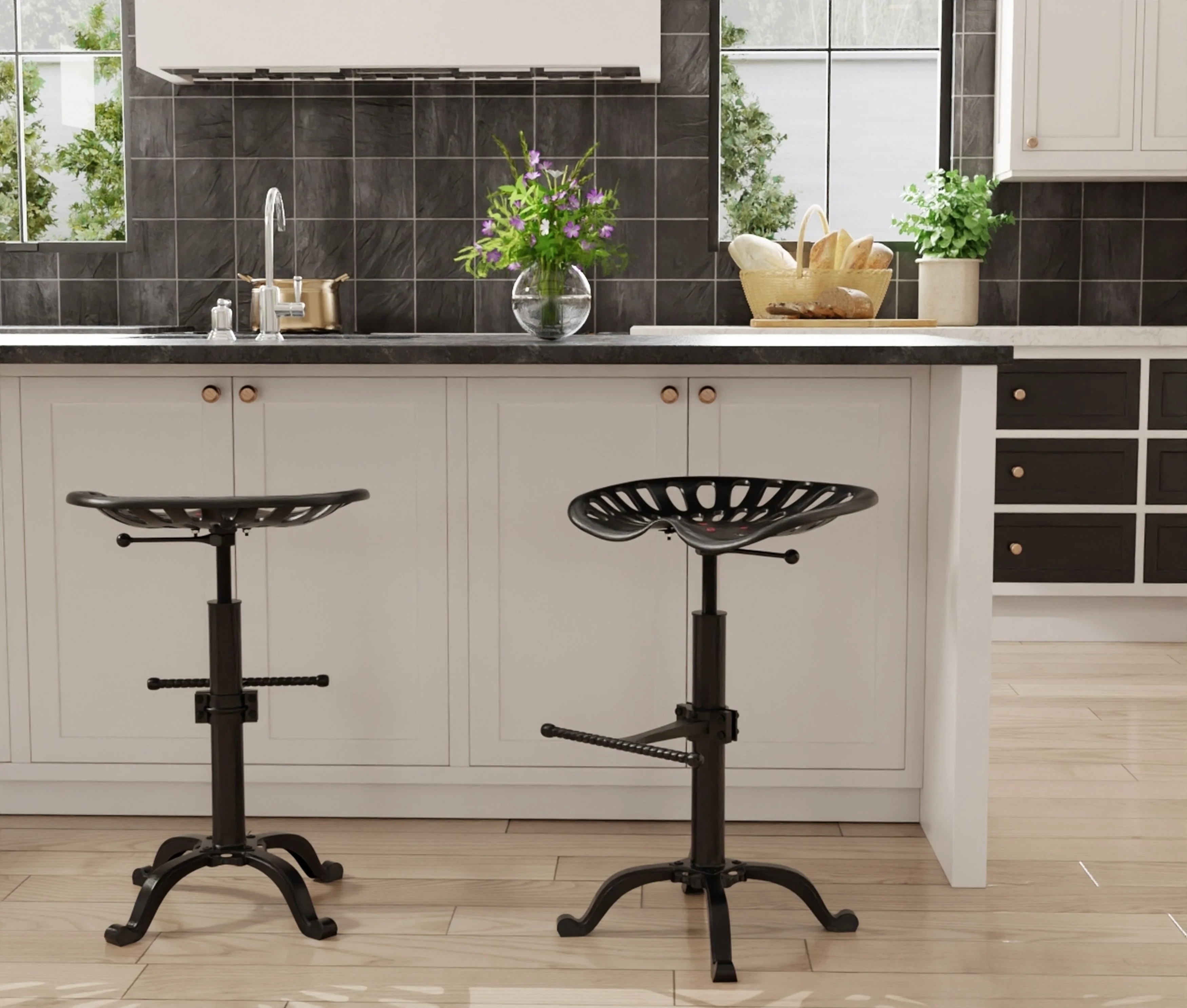 Adjustable Tractor Seat Barstool, Black