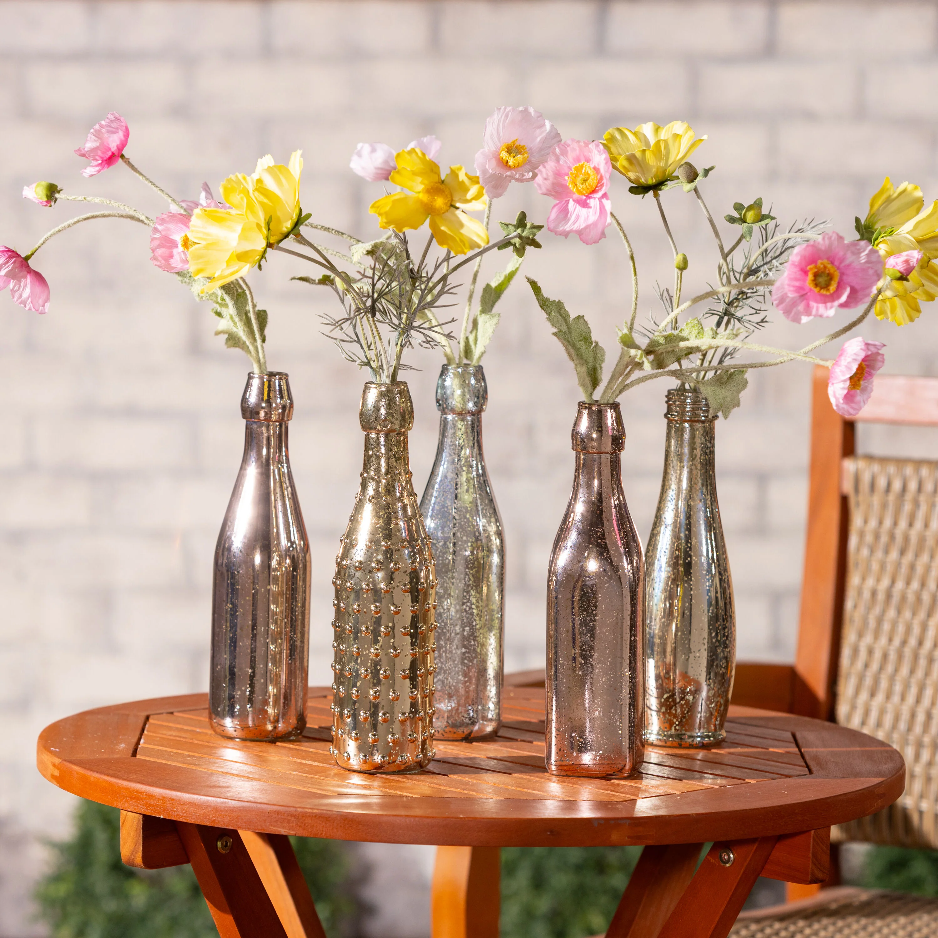 Decorative Mercury Glass Bottles, Set of 5 - Image 5