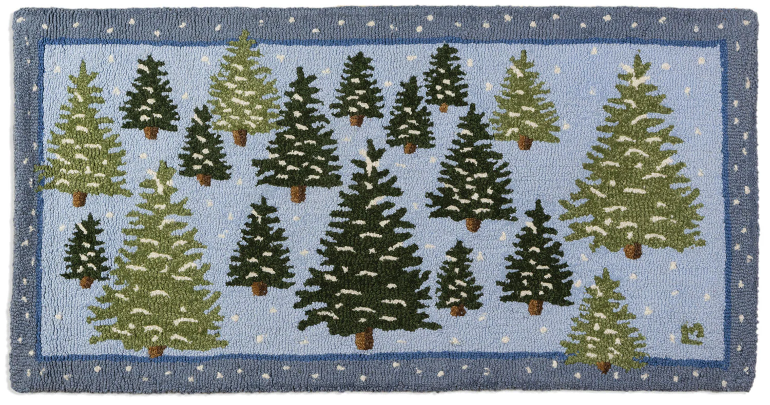 Snowy Tree Farm Hooked Wool Rug
