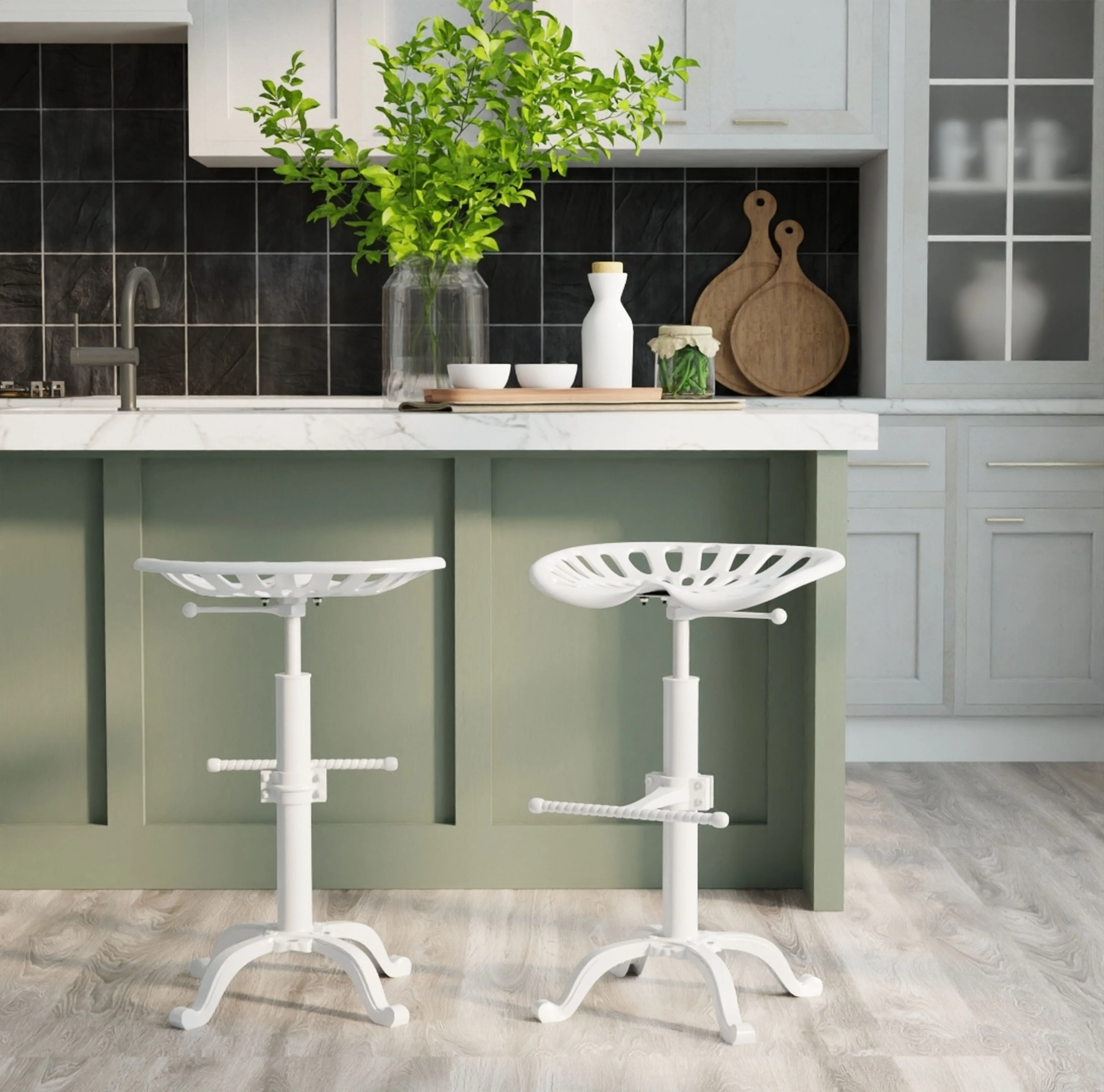 Adjustable Tractor Seat Barstool, White - Image 5