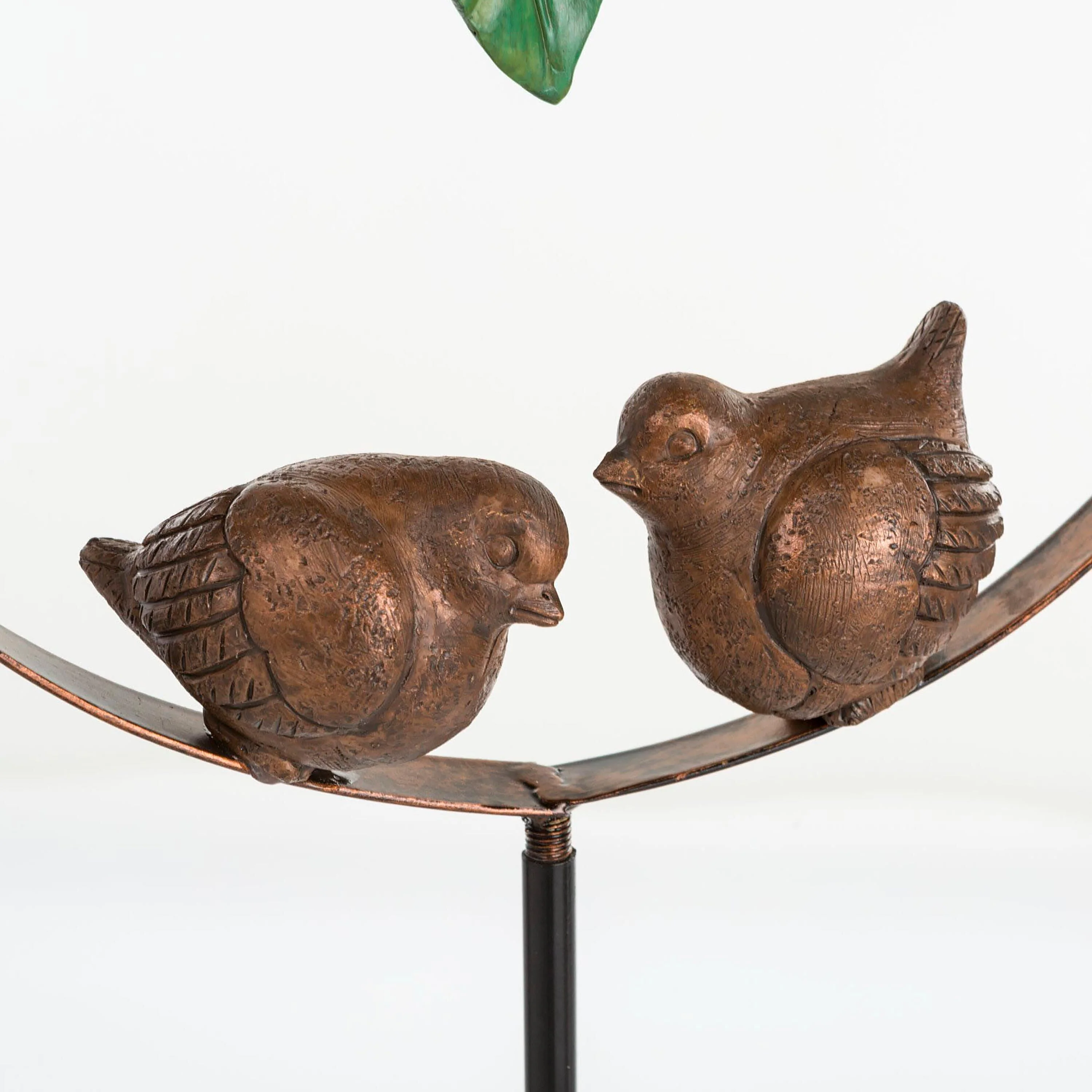 Two Faux Stone Birds in Metal Hoop Decorative Garden Stake - Image 2