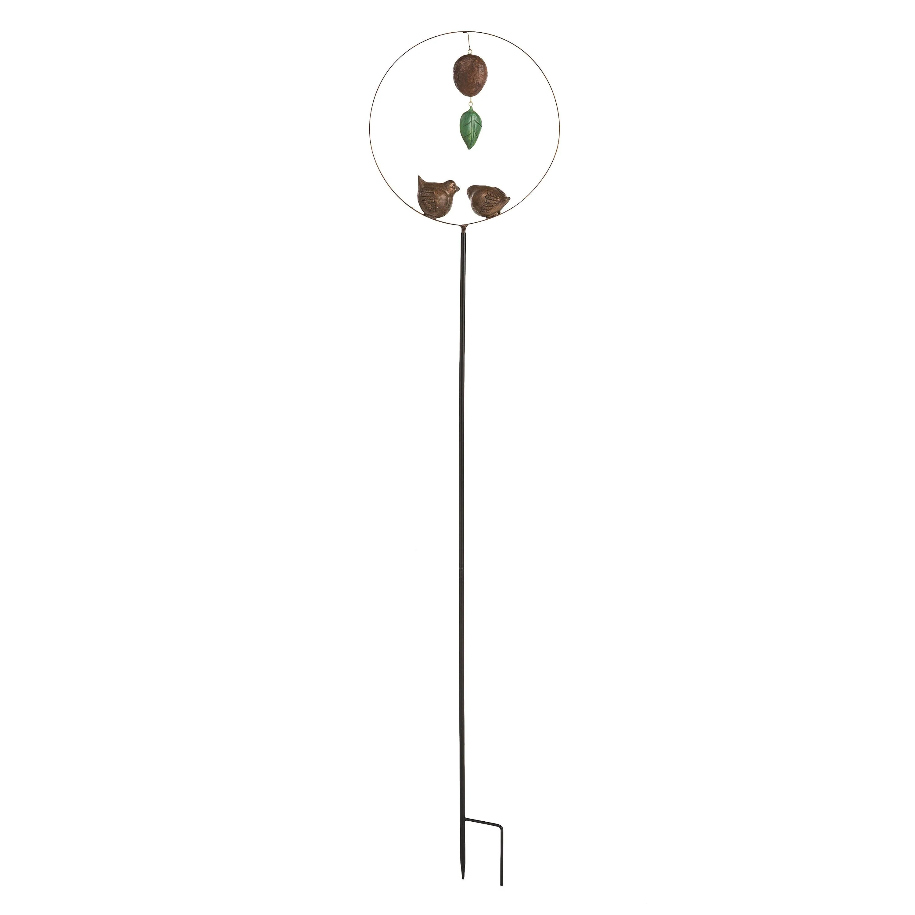 Two Faux Stone Birds in Metal Hoop Decorative Garden Stake - Image 4