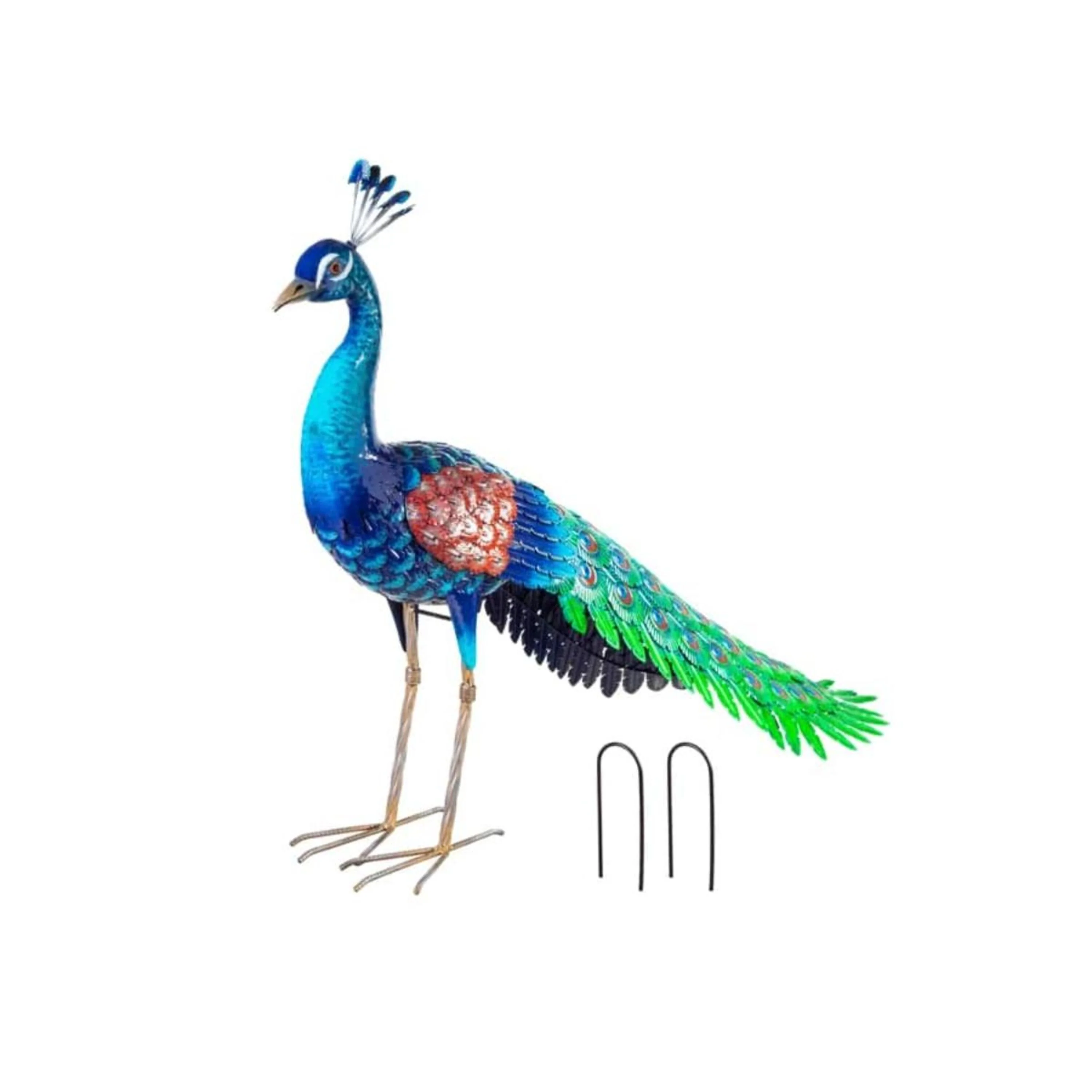 36" Colorful Metal Peacock Garden Statue - Image 2