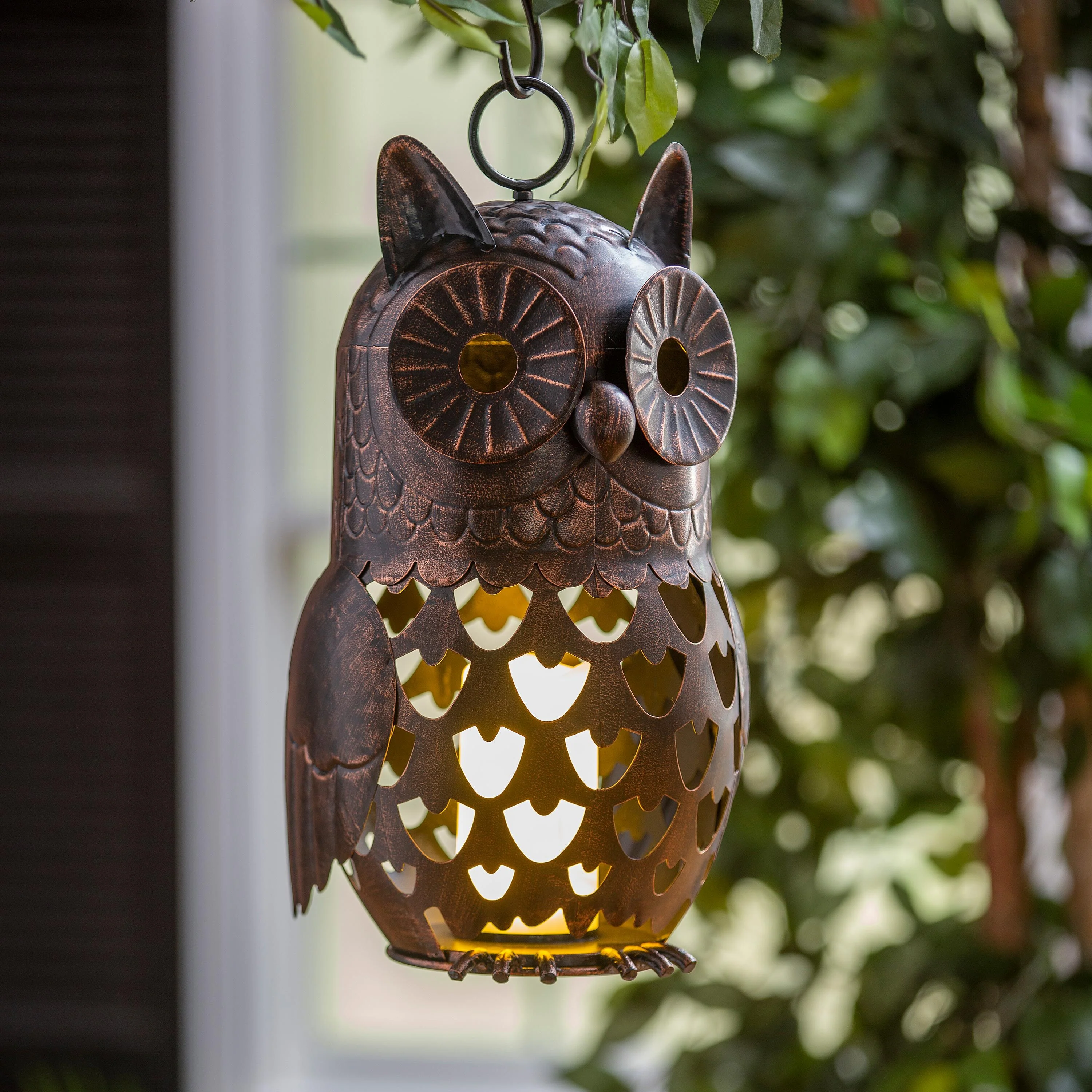 Crafted Metal LED Owl Lantern - Image 3