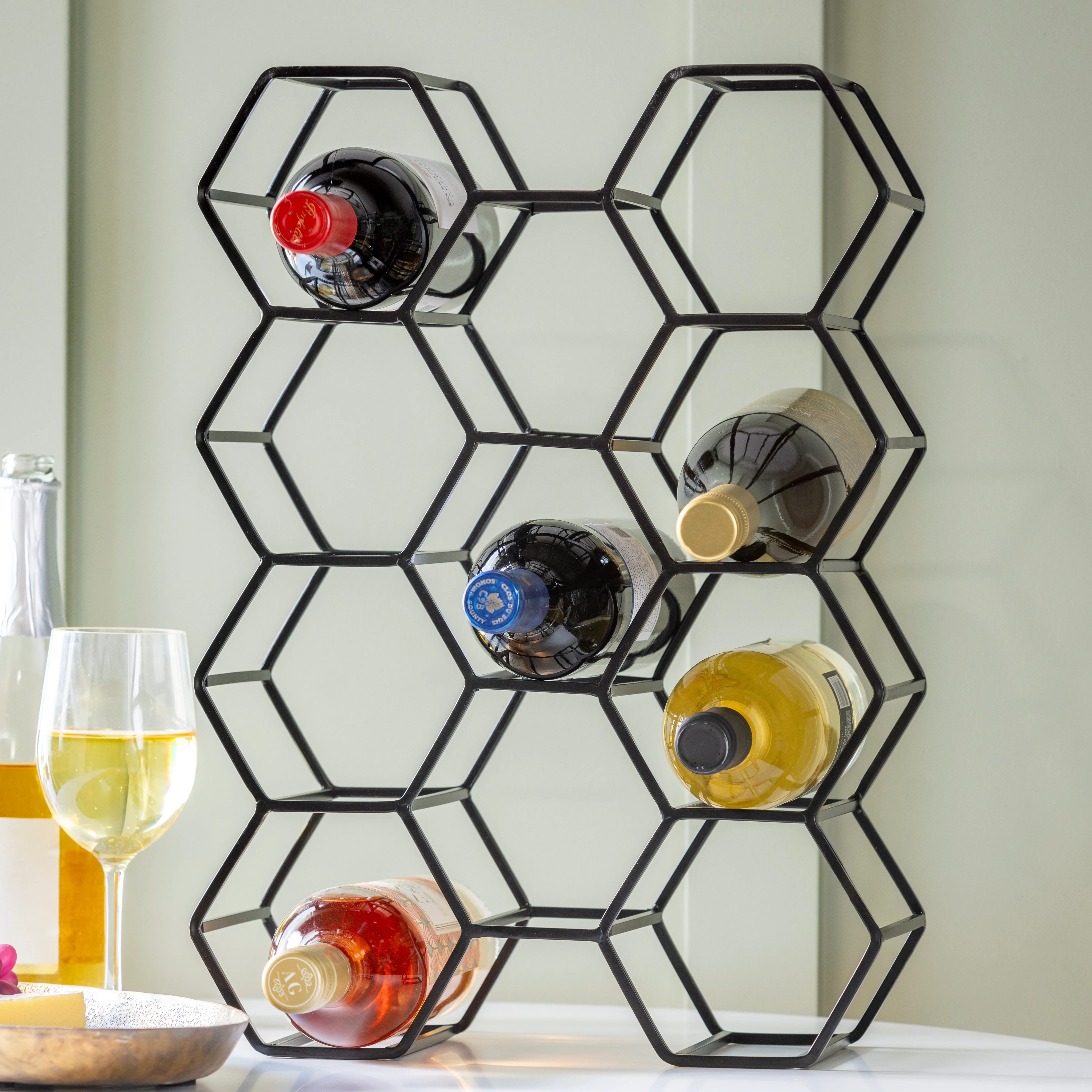 Black Honeycomb Metal Wine Bottle Holder - Image 5